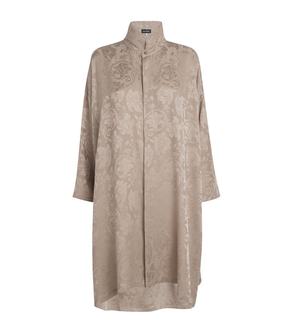 Eskandar Womens Silk Double-Stand Collar Shirt Stone