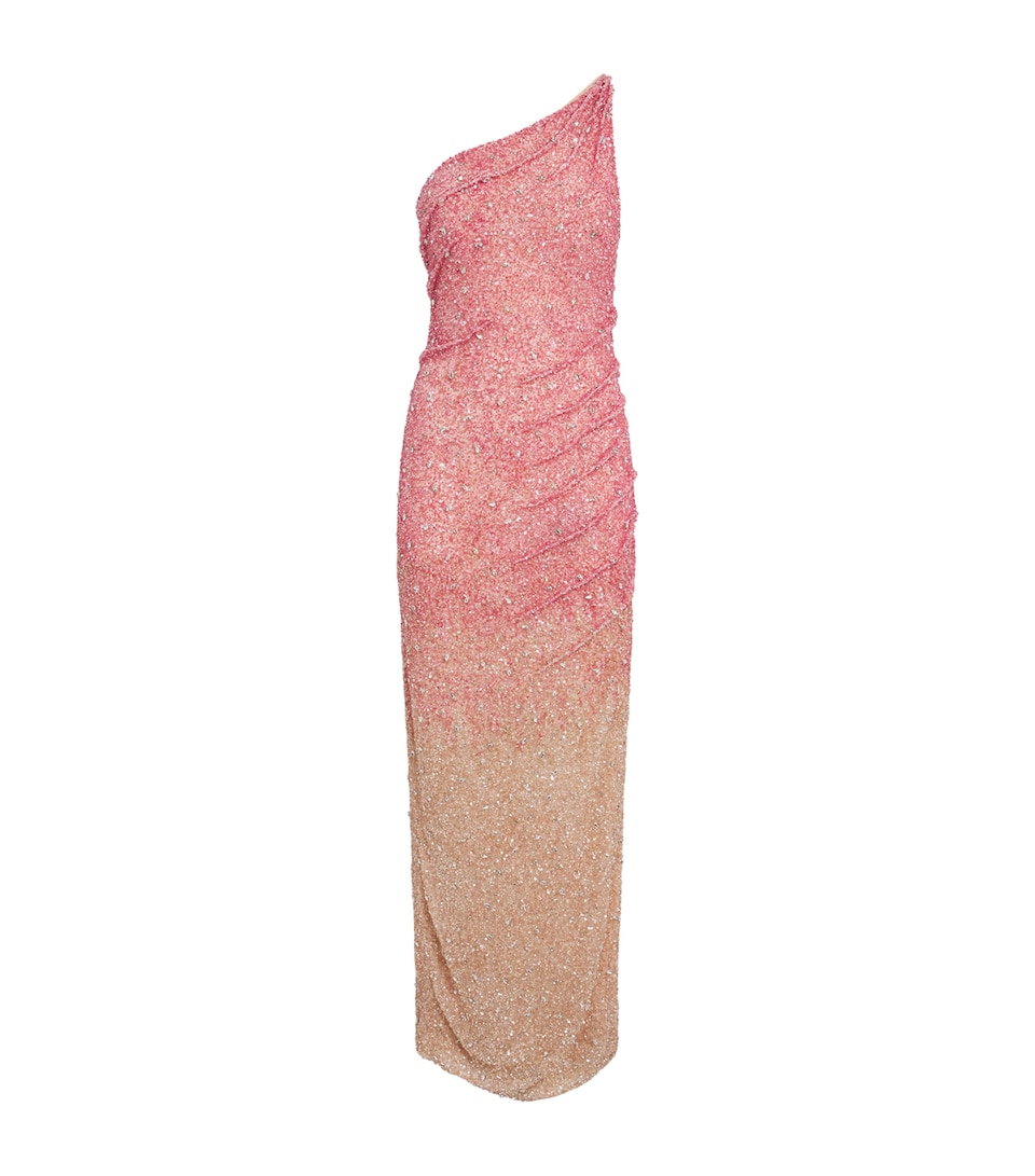 Rachel Gilbert Womens Embellished One-Shoulder Kaito Gown Pink Ombre