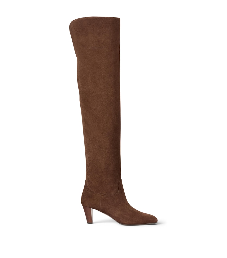 Ralph Lauren Collection Suede Harlee Knee-High Heeled Boots 55 Luggage Brown
