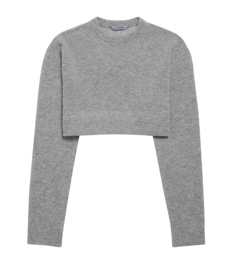 Balenciaga Womens Cashmere Crew-Neck Cropped Sweater