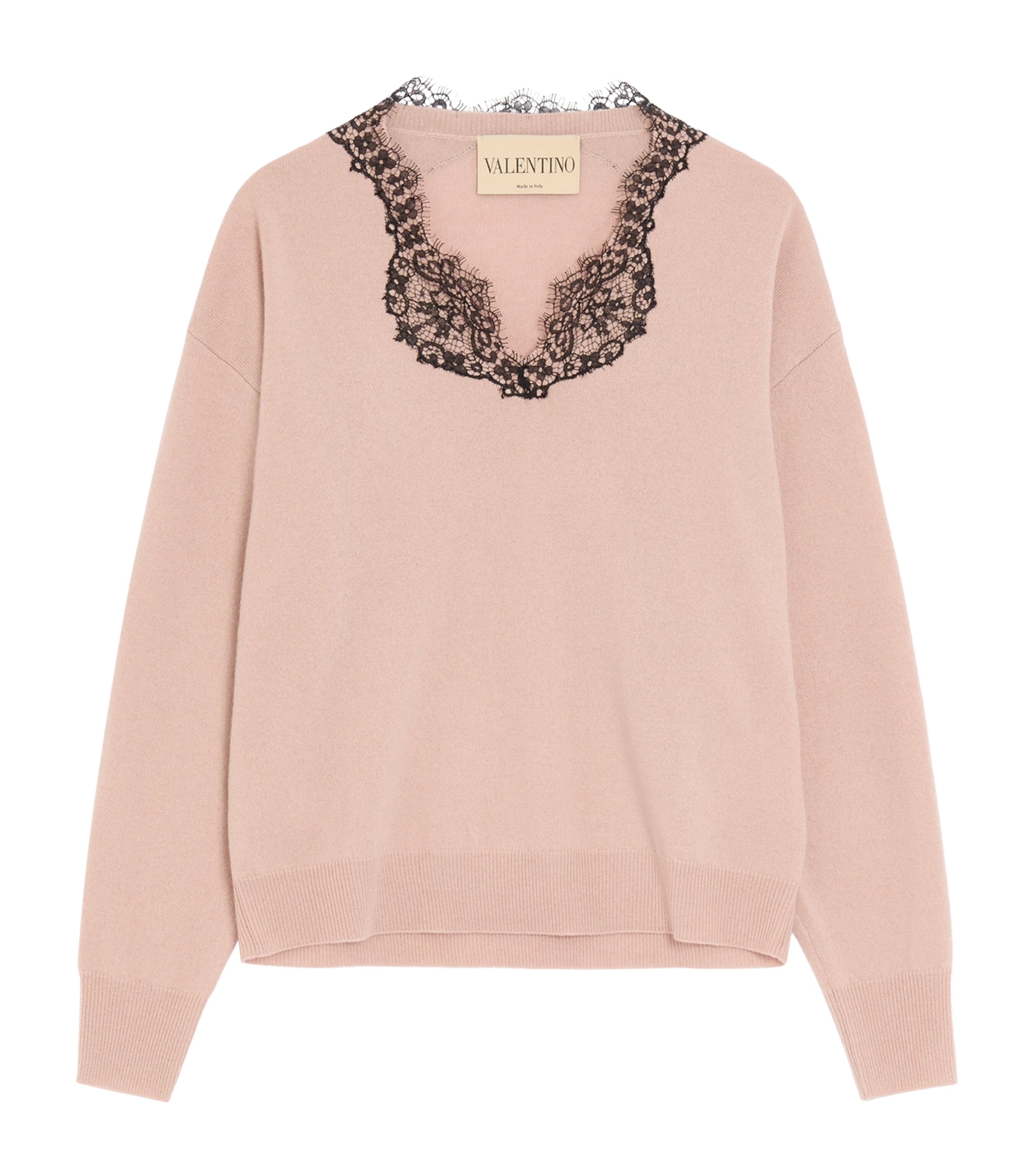 Valentino Womens Cashmere Lace-Trim Sweater