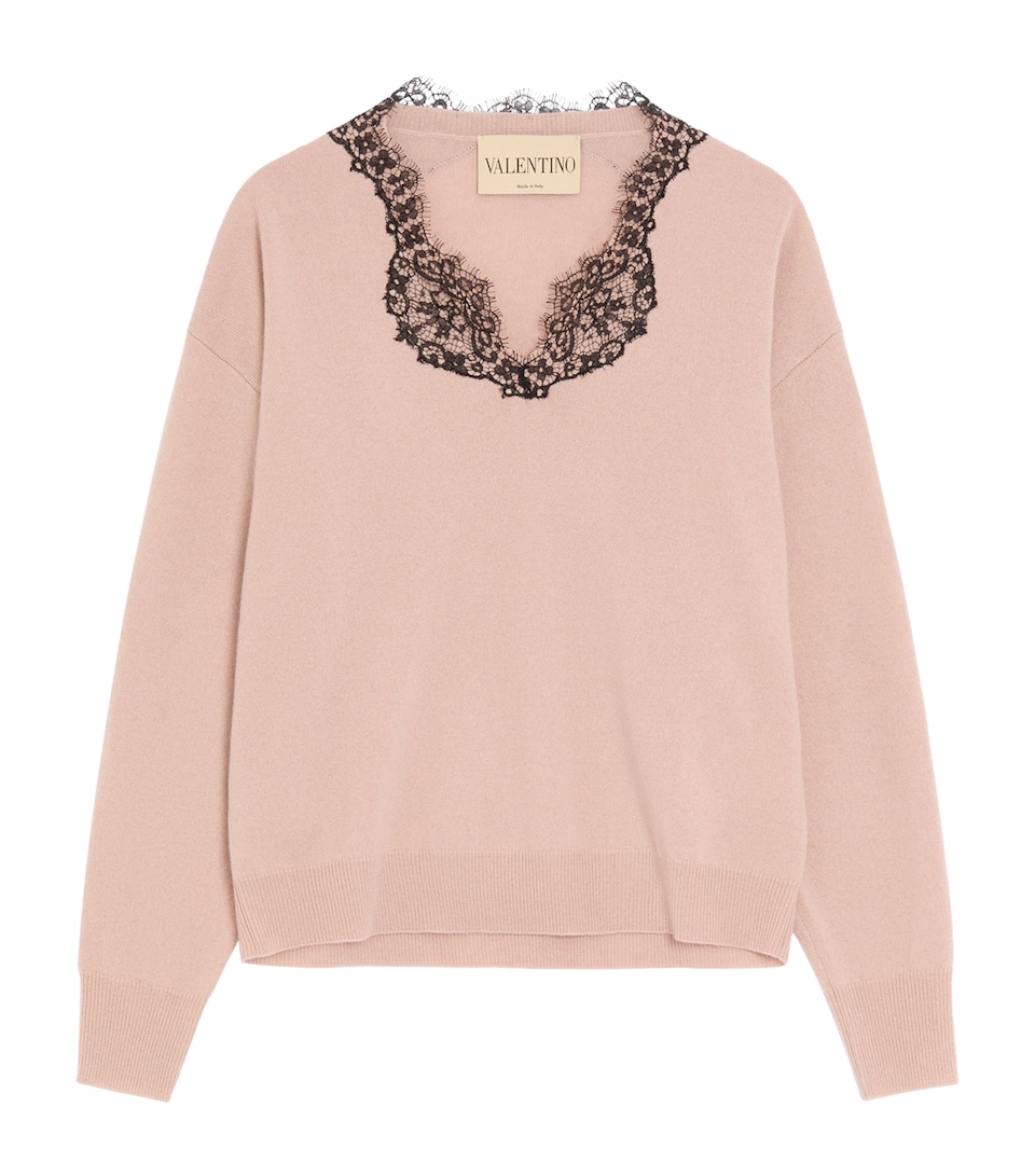 Valentino Womens Cashmere Lace-Trim Sweater