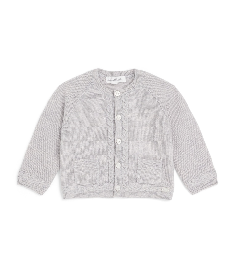 Tartine et Chocolat Wool-Cashmere Cable-Placket Cardigan (1-24 Months) Chiné Clair