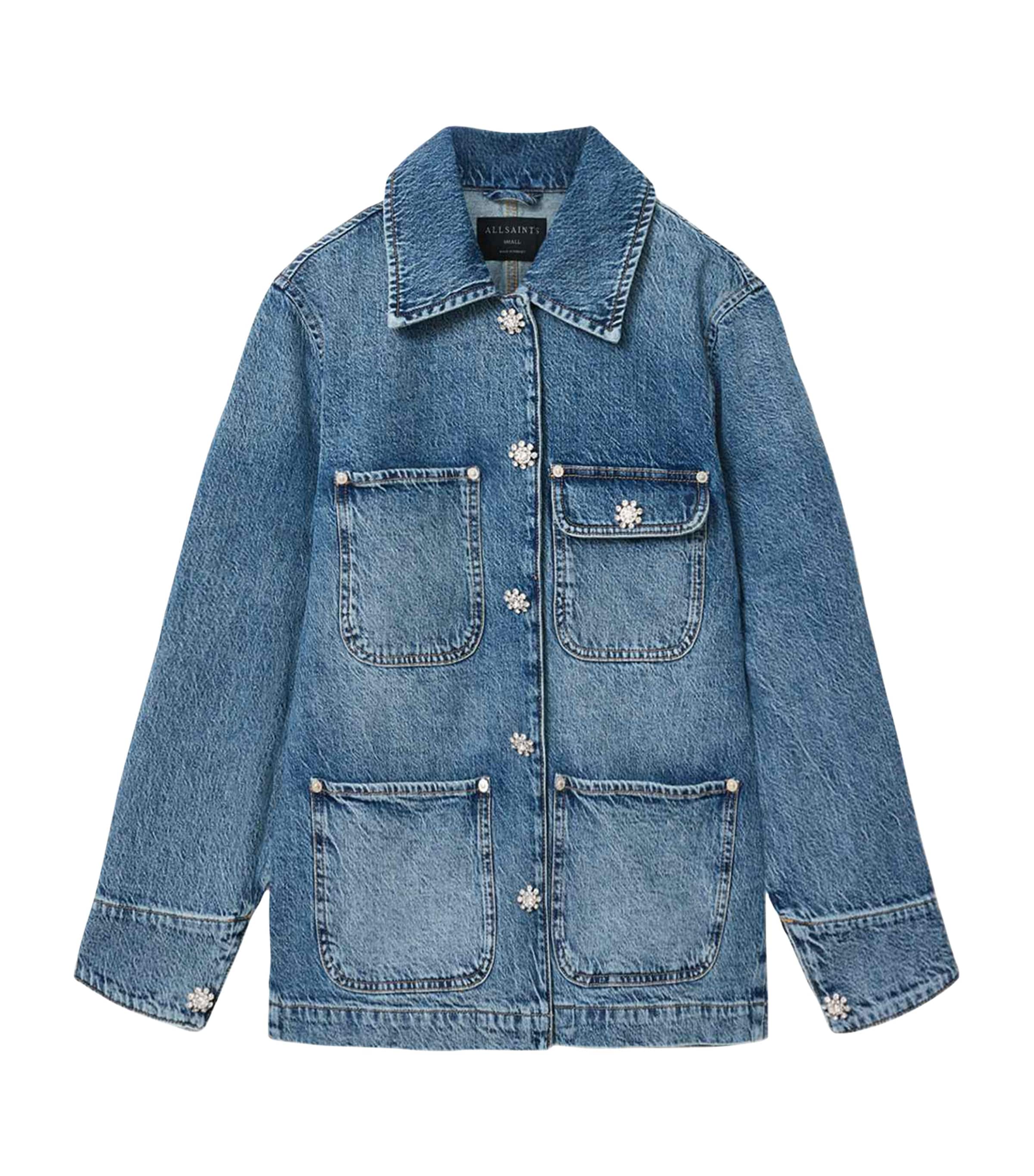 AllSaints Womens Denim Oversized Bex Jacket Mid Indigo