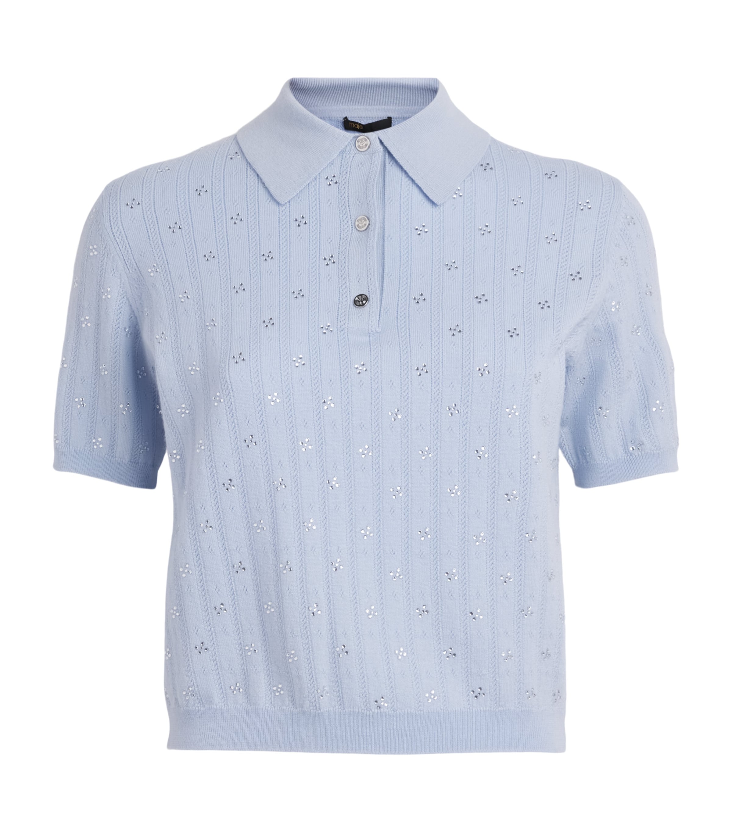 Maje Womens Wool-Blend Polo Sweater Blue Sky