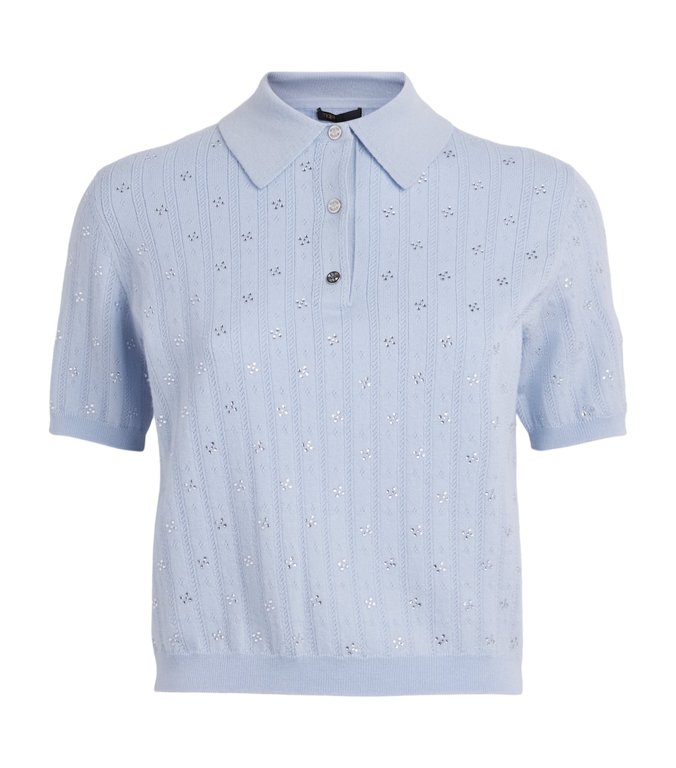Maje Womens Wool-Blend Polo Sweater Blue Sky