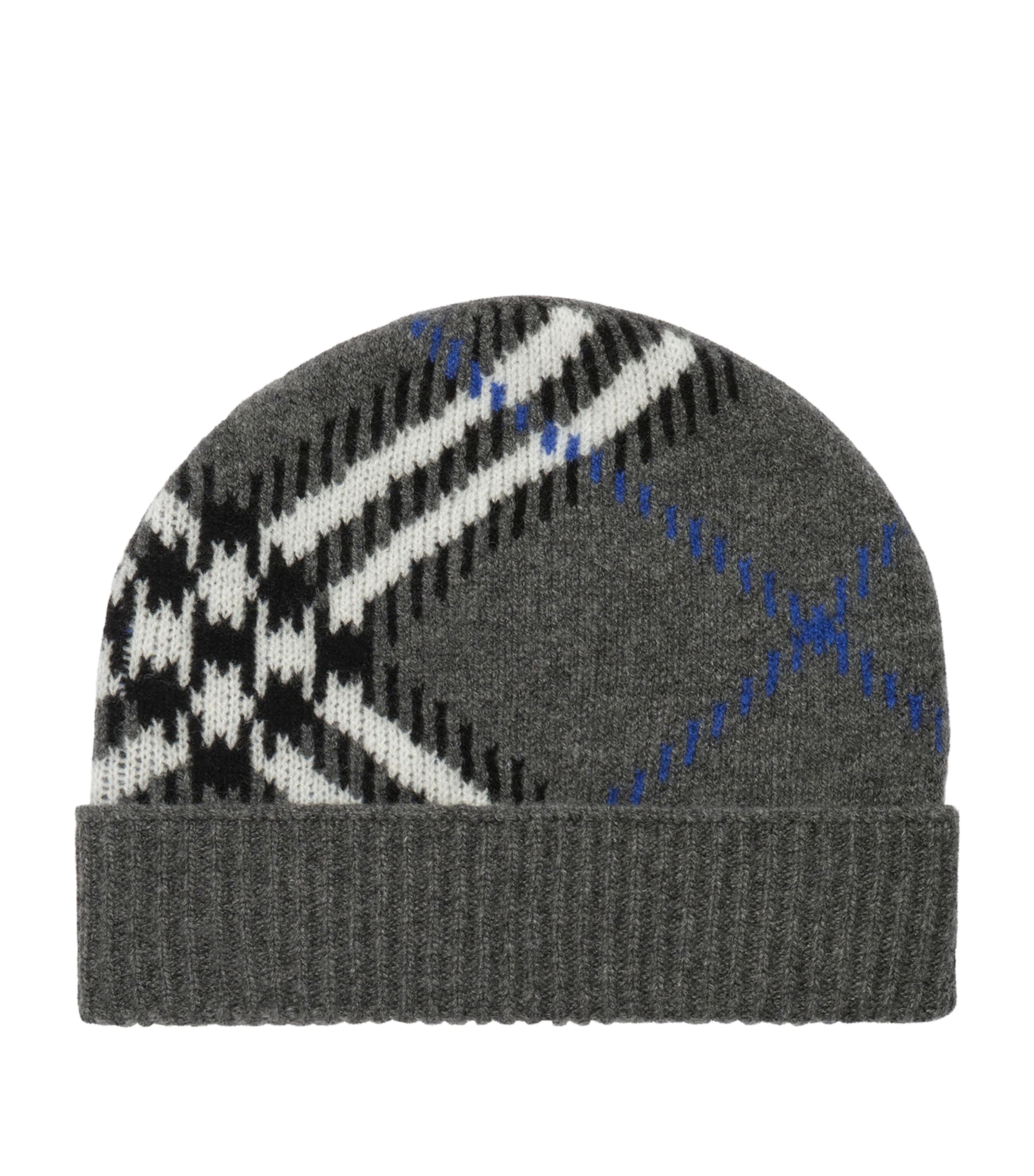 Burberry Cashmere-Blend Check Beanie Marlborough Grey