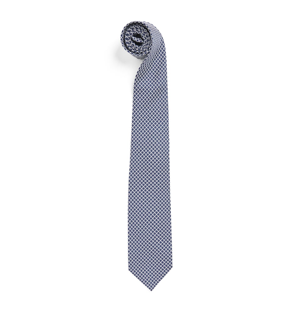 Isaia Silk Houndstooth Jacquard Tie