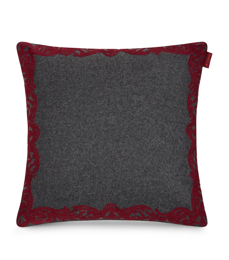 Wool-Blend Embroidered Paisley-Trim Cushion (45cm)