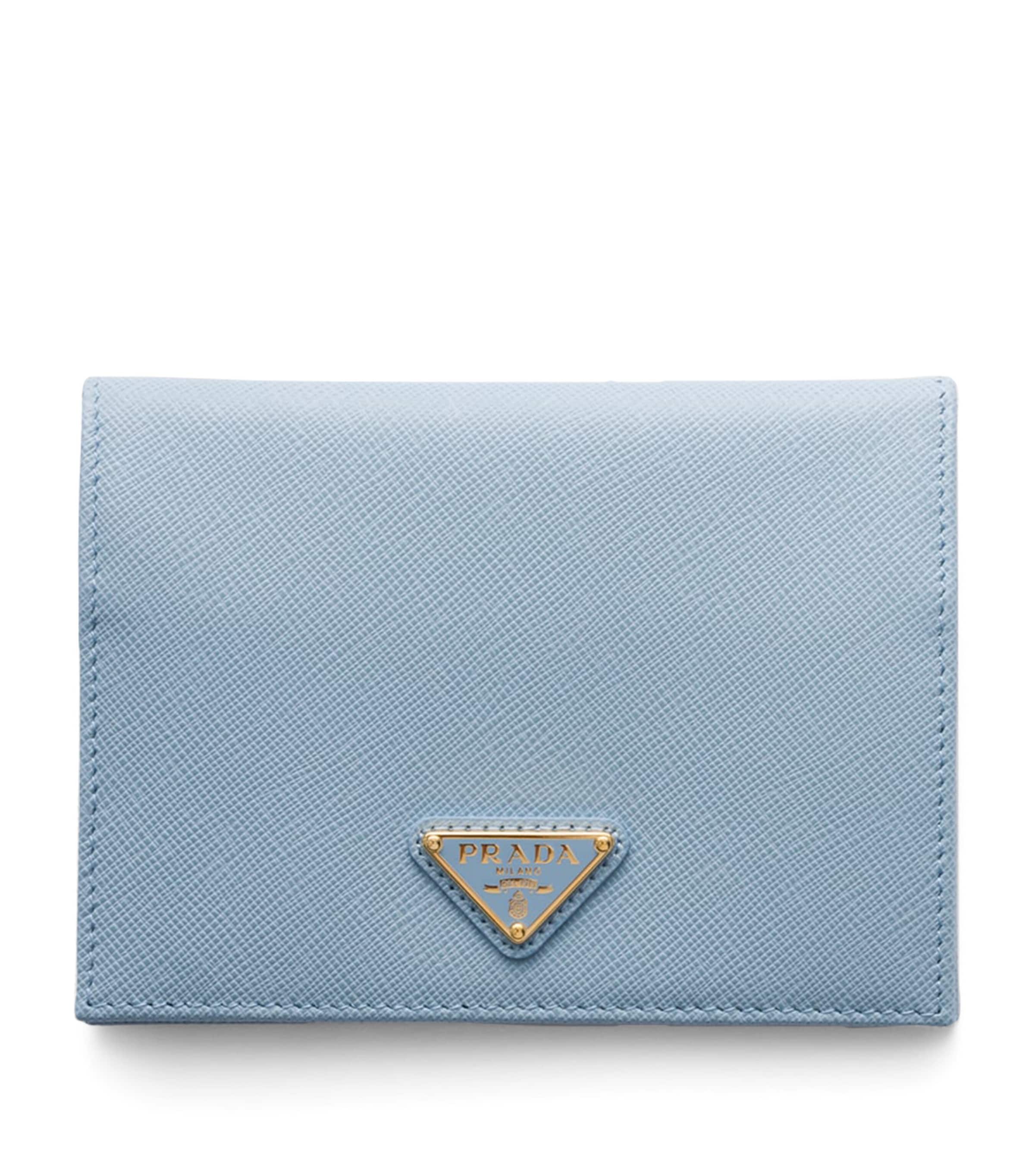 Prada Saffiano Leather Passport Holder Light Blue