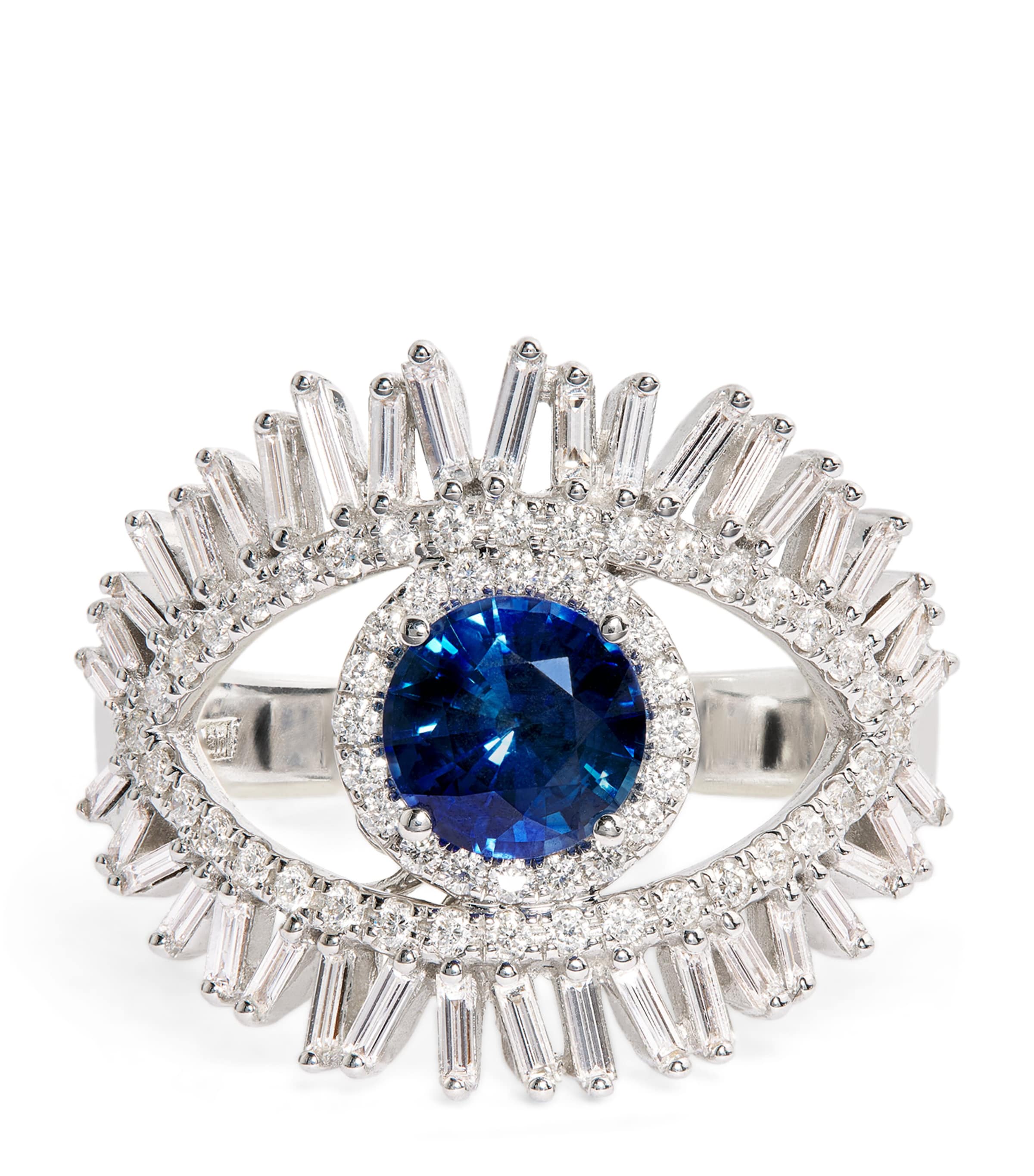 White Gold, Diamond and Sapphire Evil Eye Ring