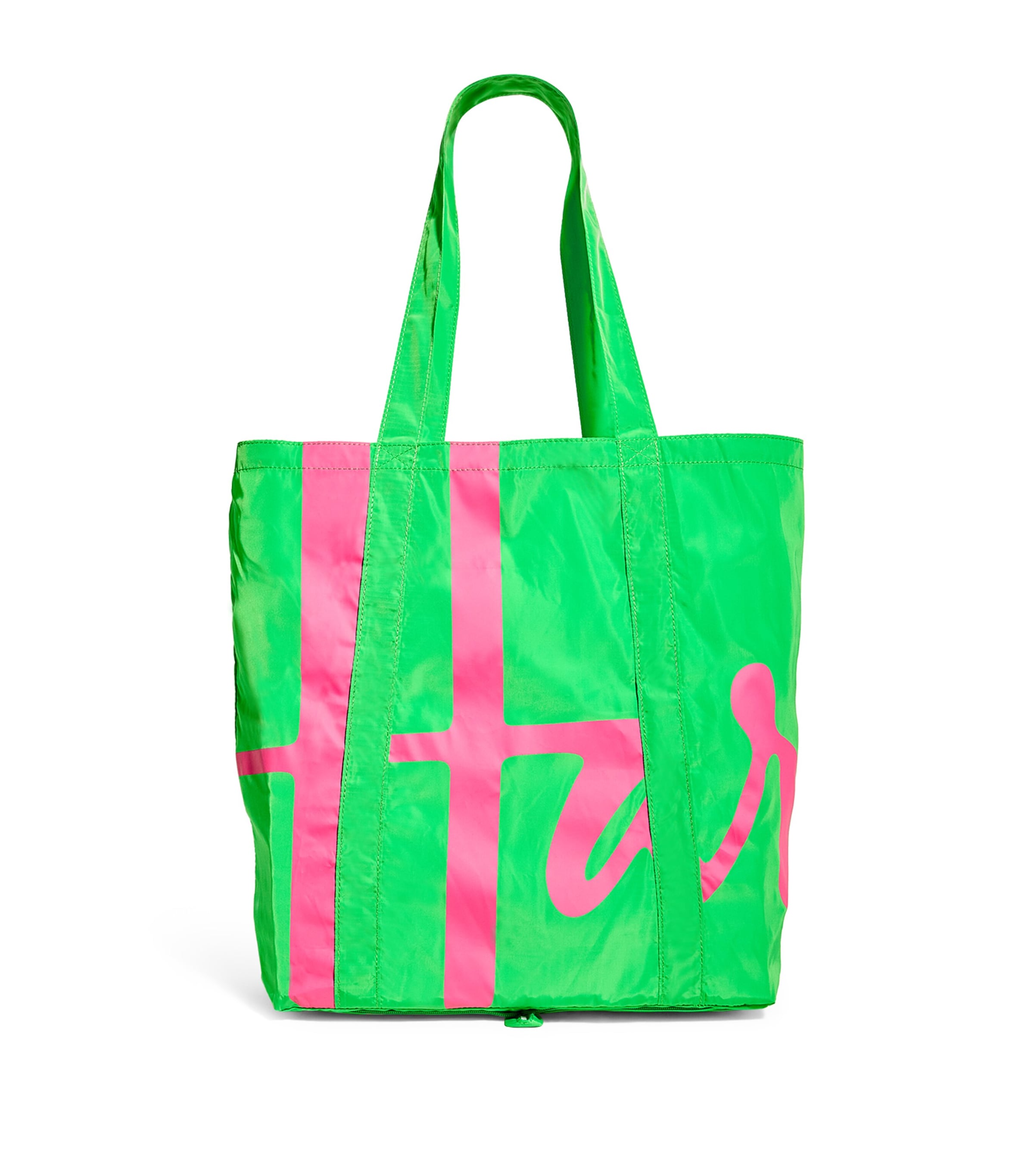 Harrods Logo Pocket Shopper Bag Bright Green