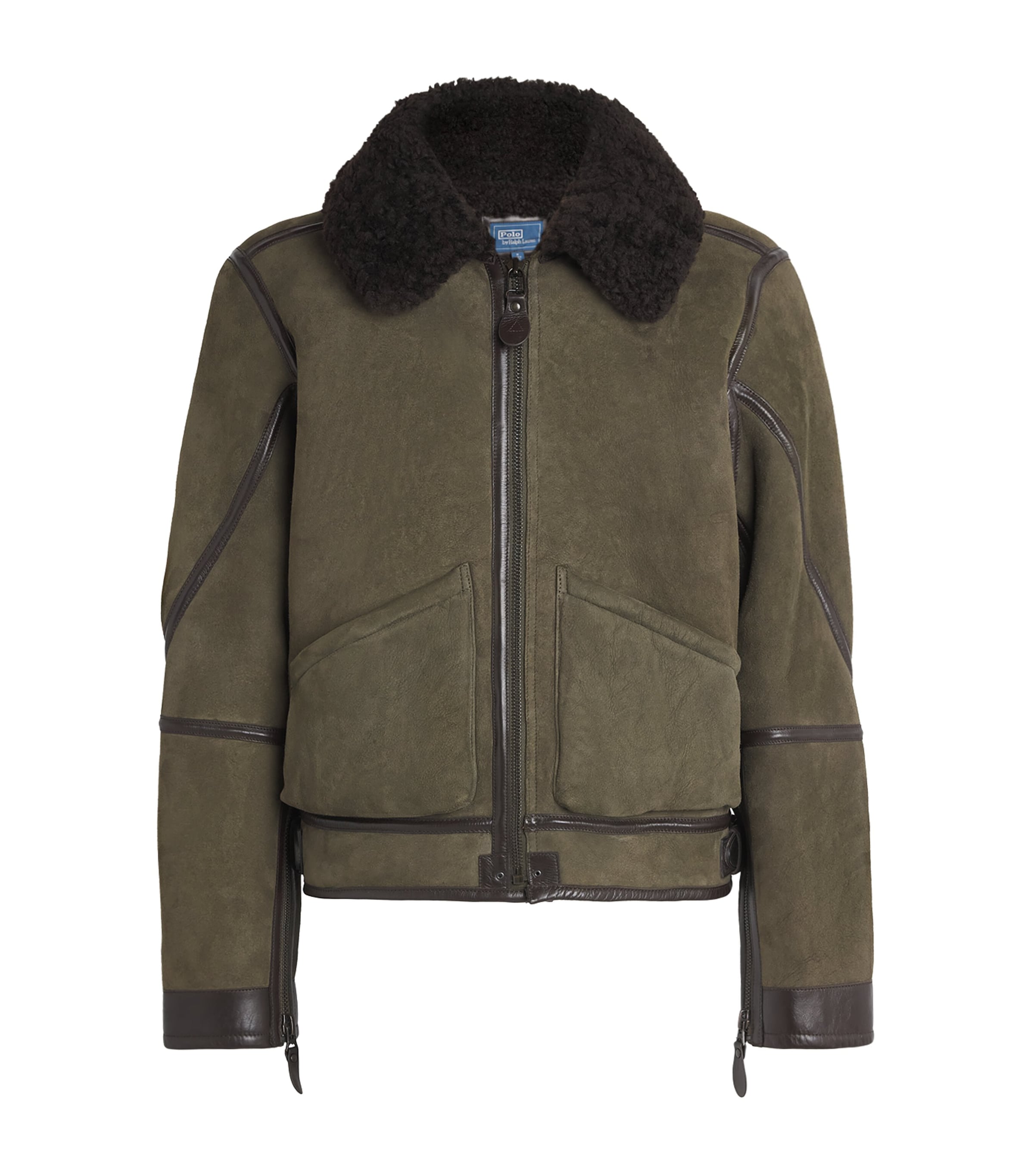 Polo Ralph Lauren Mens Shearling Flight Jacket Myrtle Grn/dark Brn
