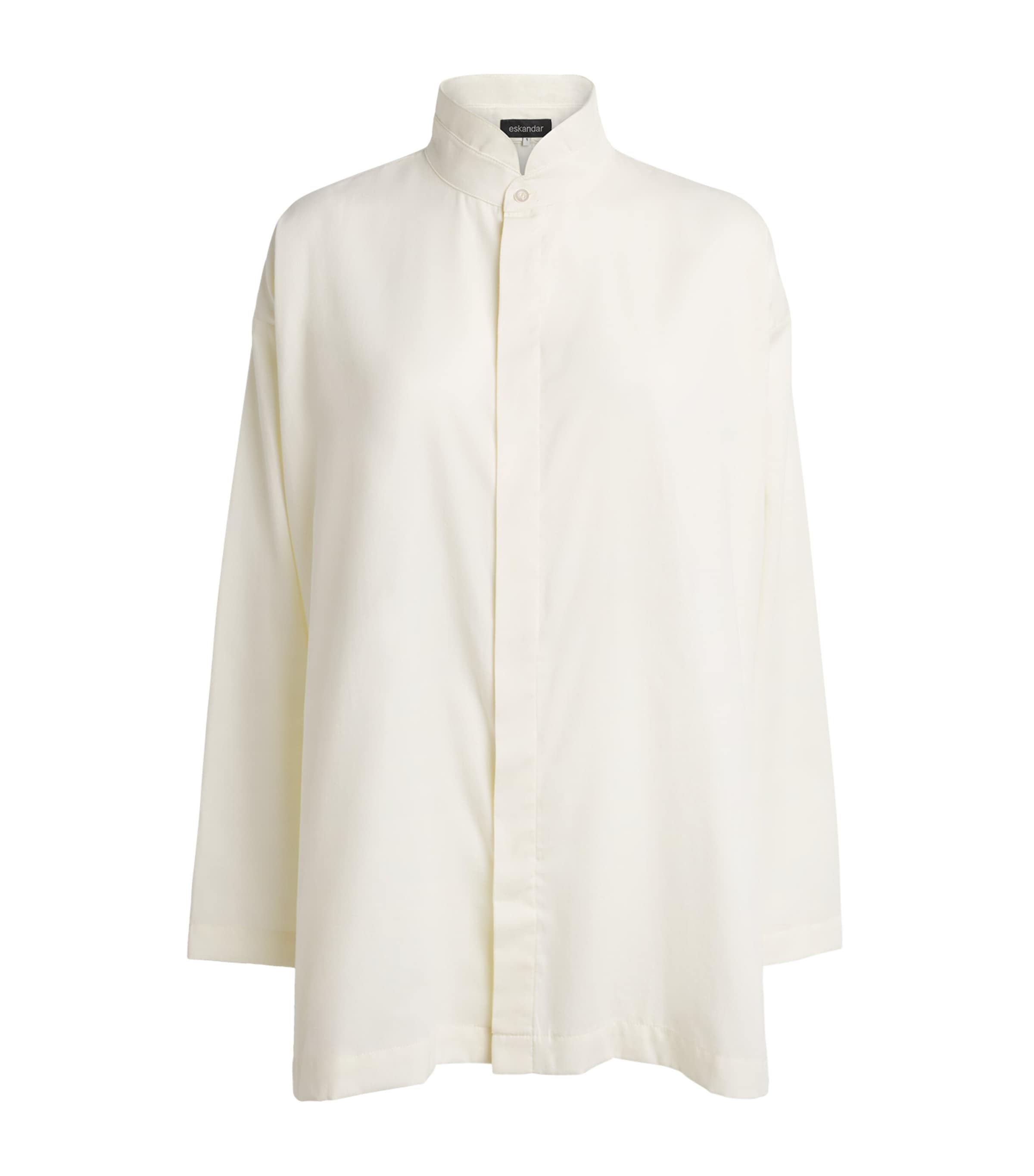 Eskandar Womens Brushed Double Stand-Collar Shirt Cream