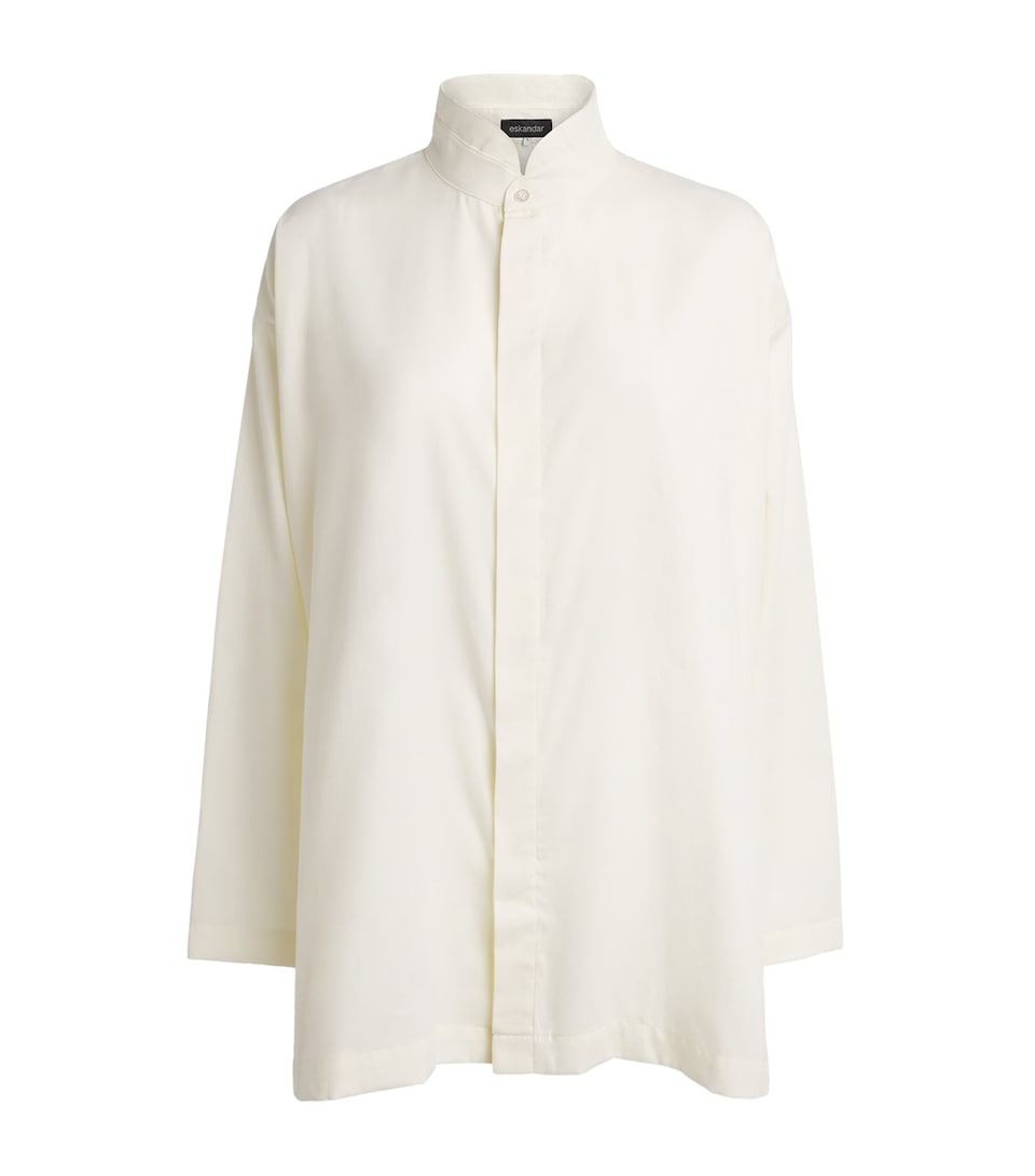 Eskandar Womens Brushed Double Stand-Collar Shirt Cream