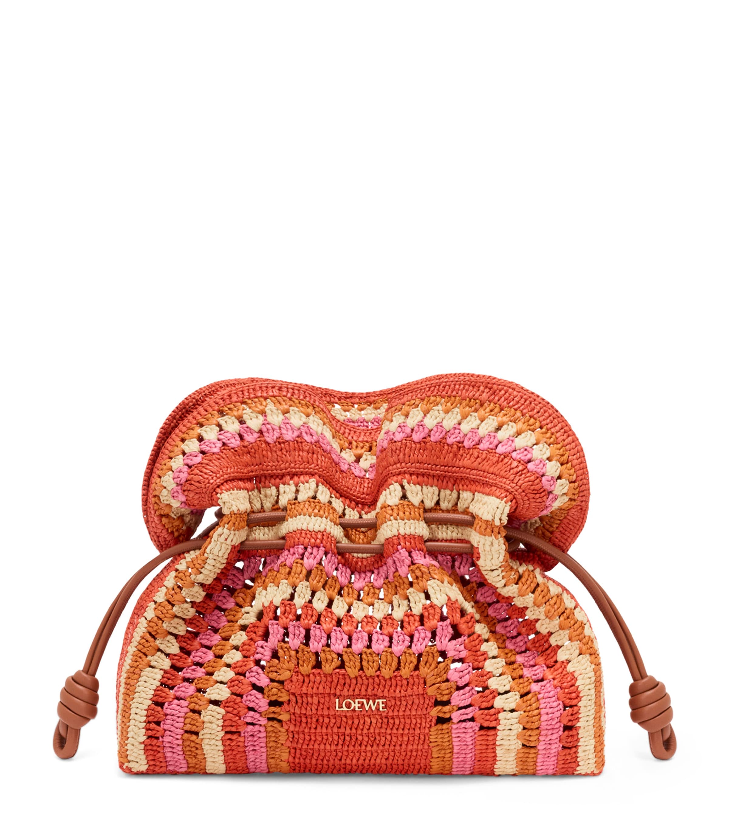 LOEWE x Paula's Ibiza Medium Raffia Flamenco Clutch Bag Bright Orange/pink