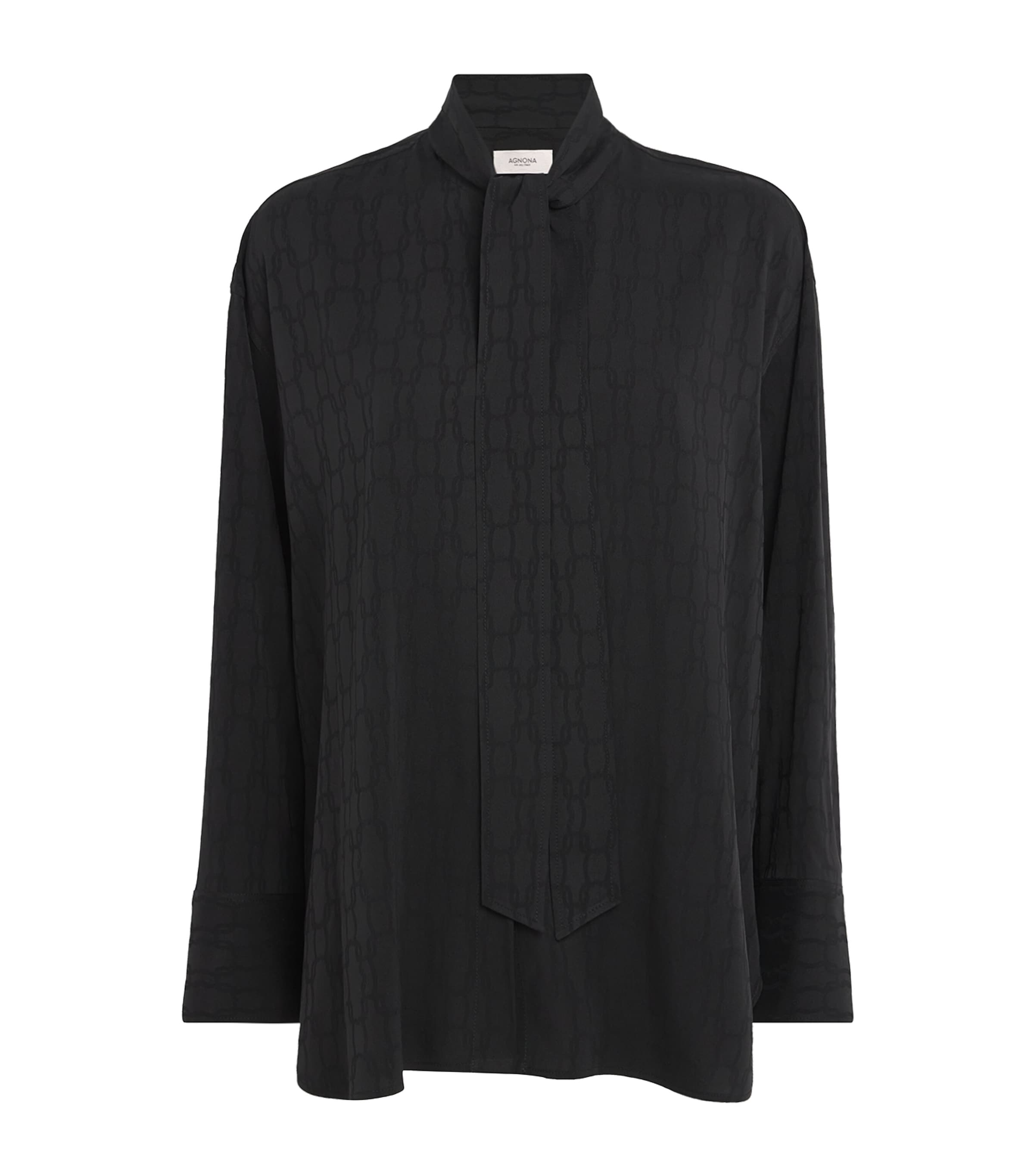 Agnona Womens Jacquard Neck-Tie Blouse Black