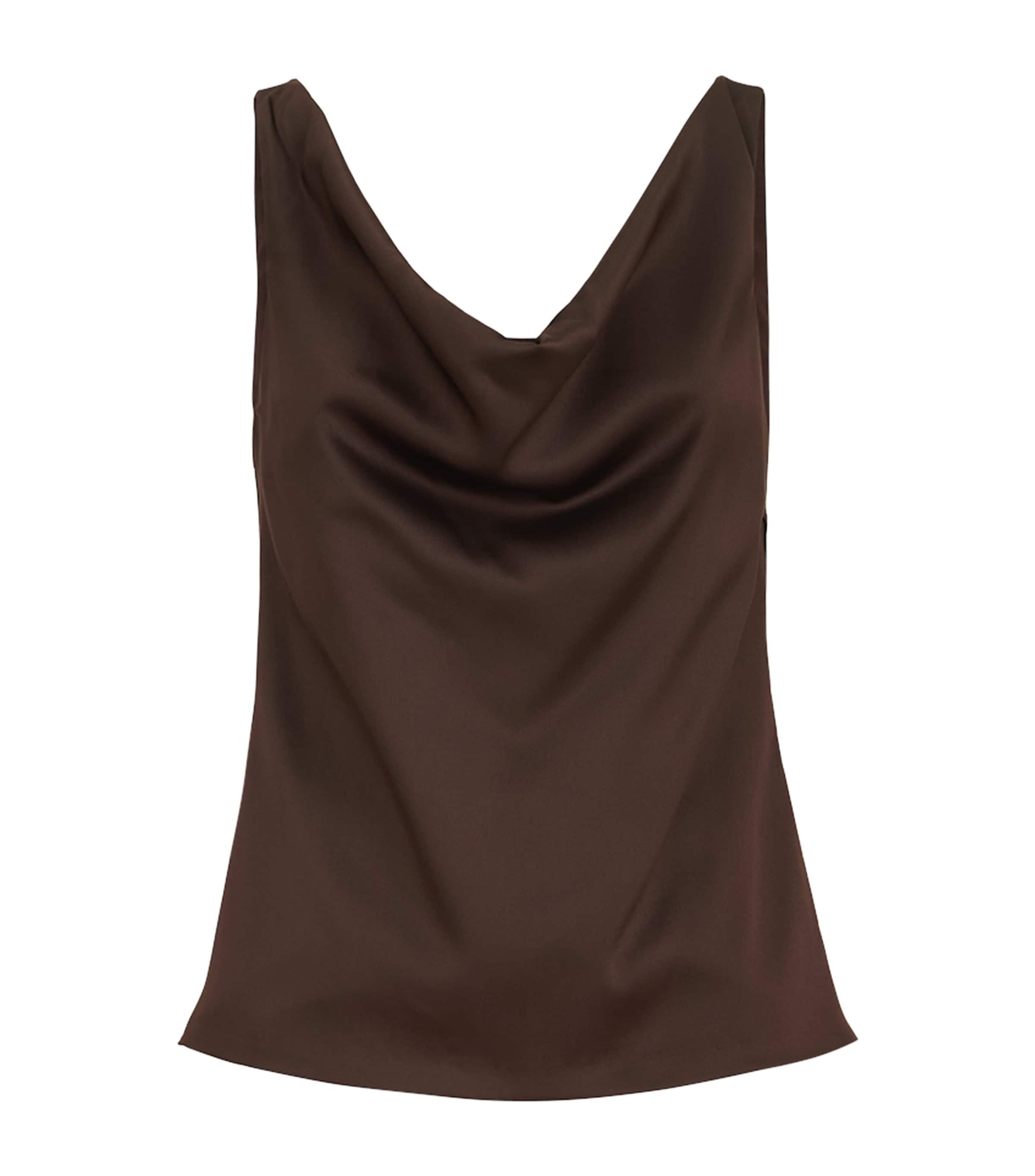 Brunello Cucinelli Womens Silk Satin Cowl-Neck Tank Top
