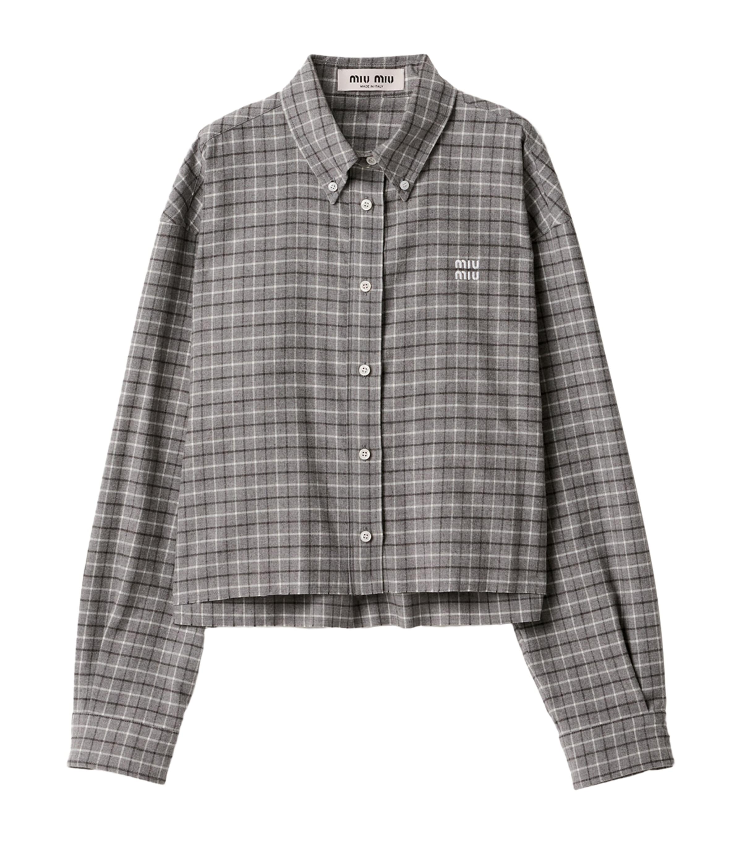 Miu Miu Womens Flannel Check Cropped Shirt Grey