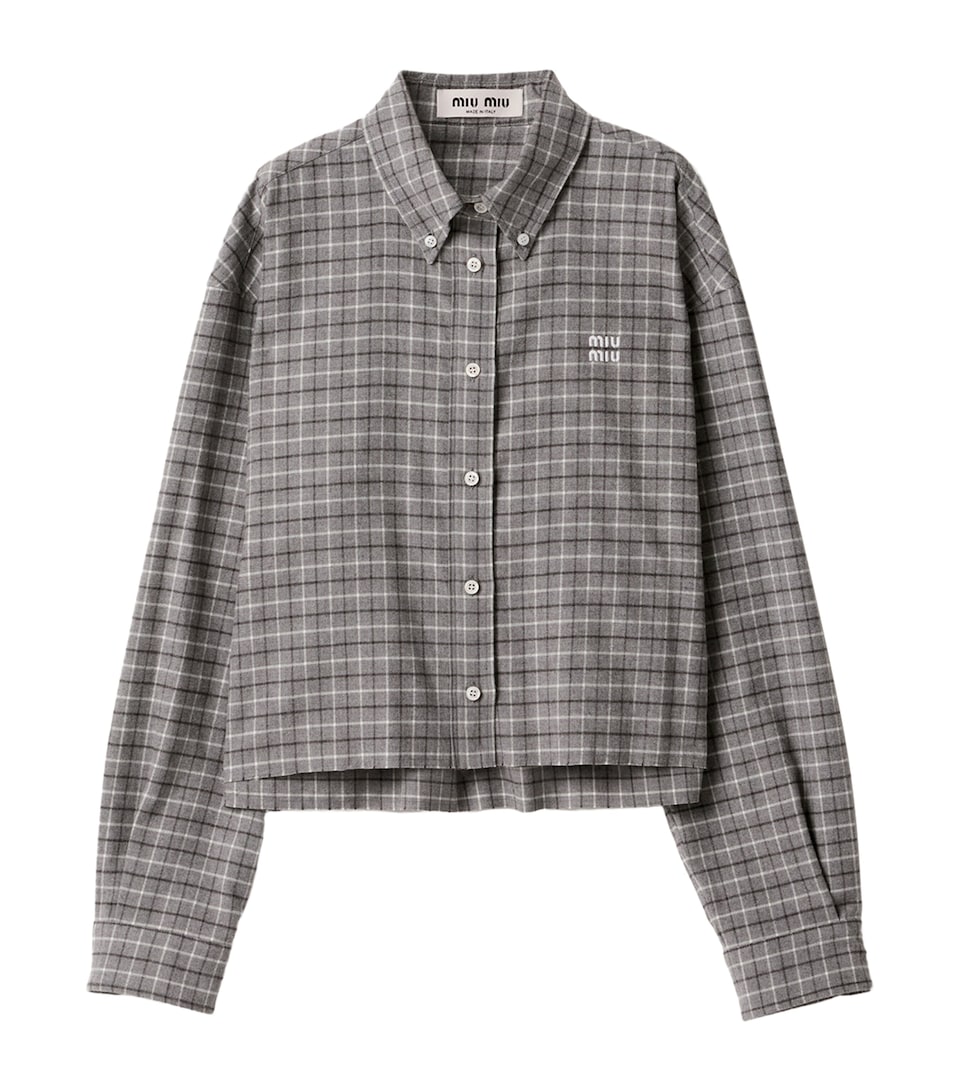 Miu Miu Womens Flannel Check Cropped Shirt Grey