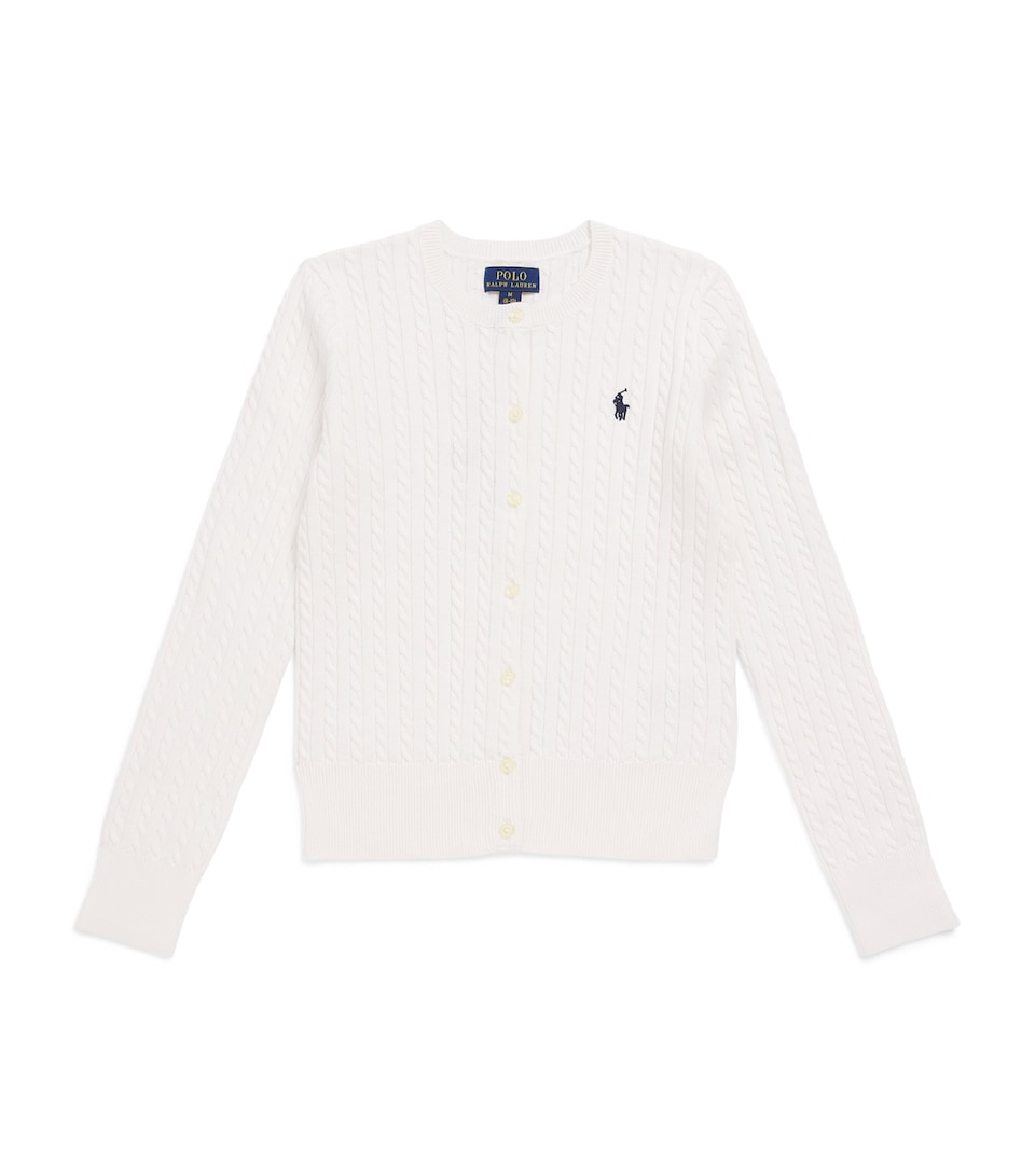 Ralph Lauren Kids Cotton Cable-Knit Cardigan (7-12 Years) Optic White W/ Navy