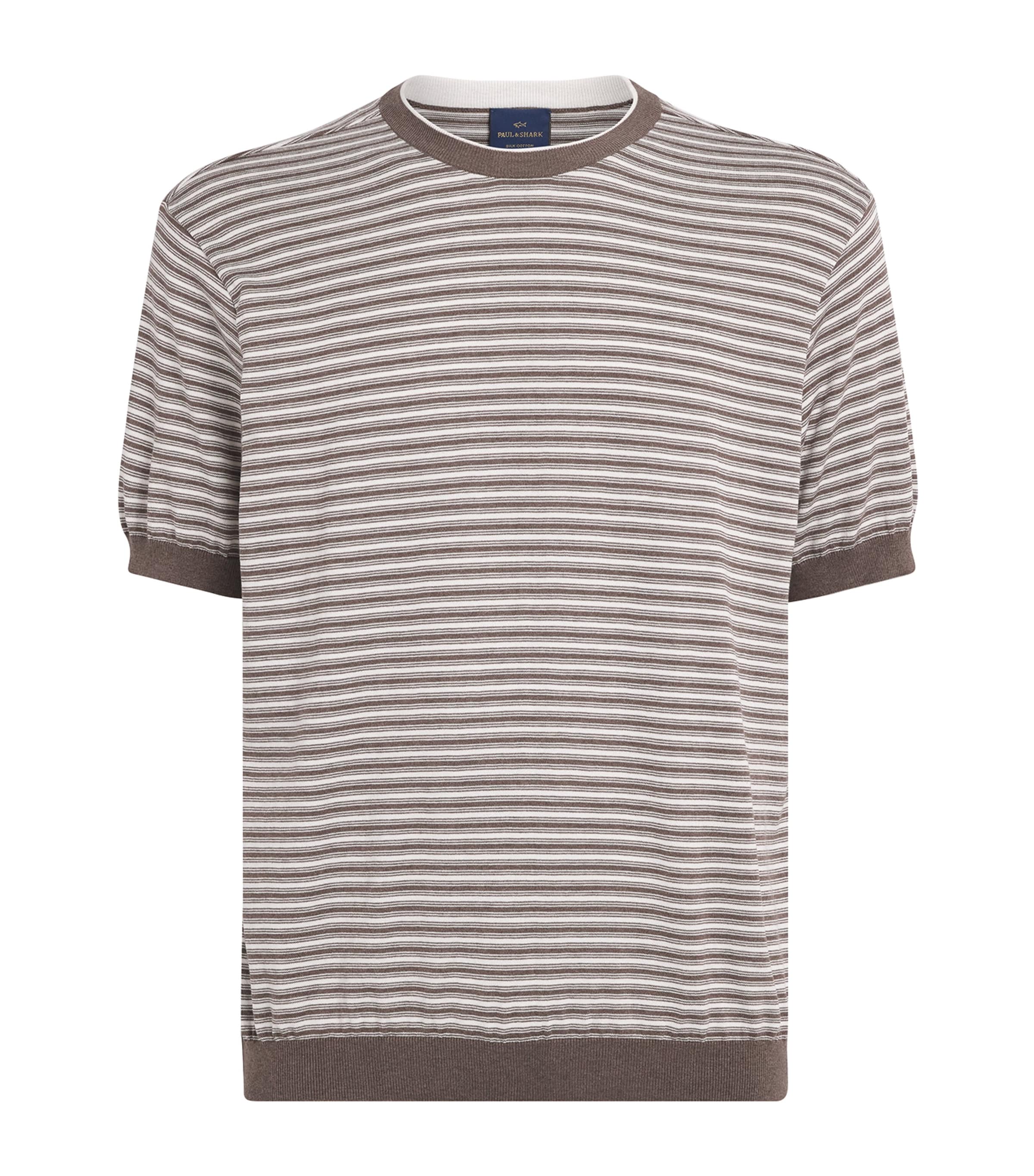 Paul & Shark Mens Silk-Cotton Stripe T-Shirt Bianco Fango