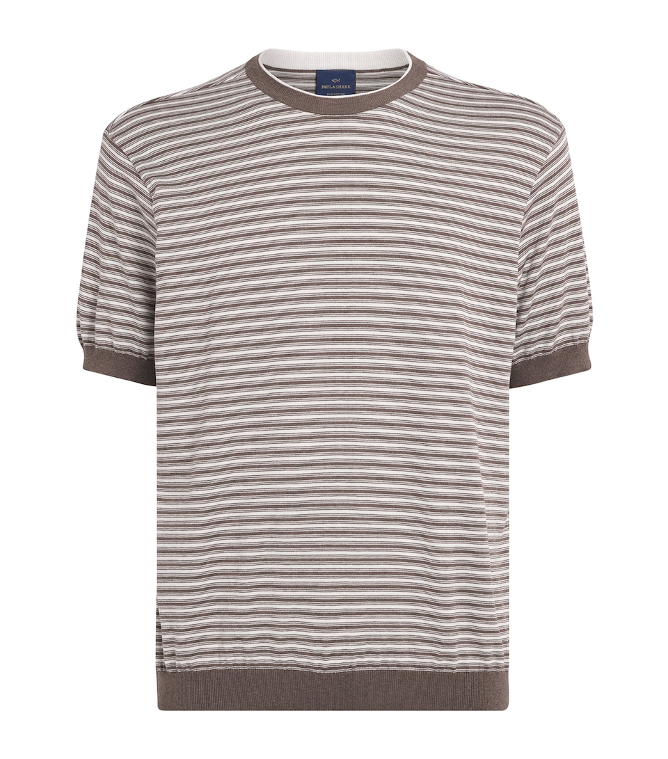 Paul & Shark Mens Silk-Cotton Stripe T-Shirt Bianco Fango