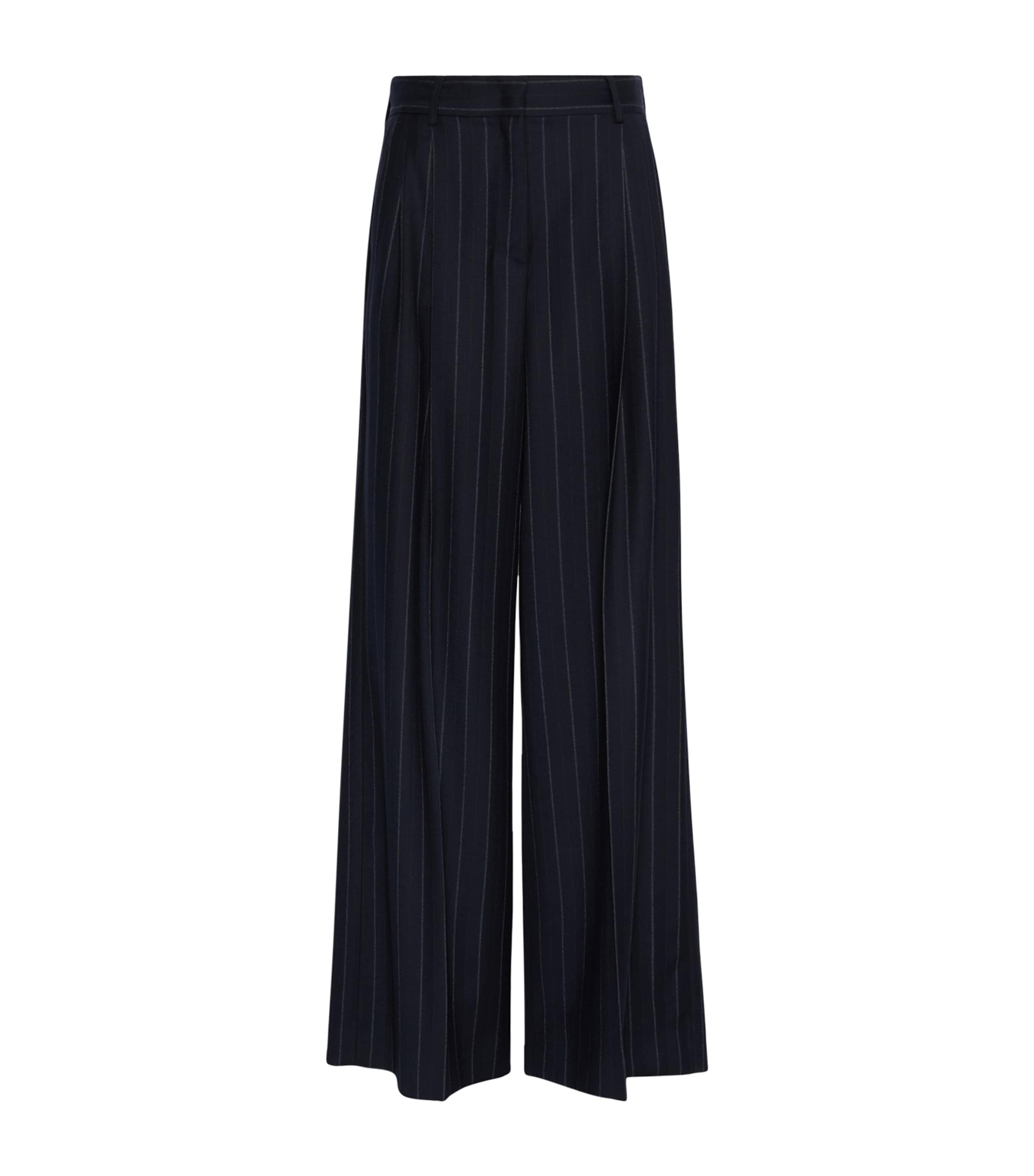 Weekend Max Mara Womens Stretch-Virgin Wool Pinstripe Wide-Leg Trousers Navy