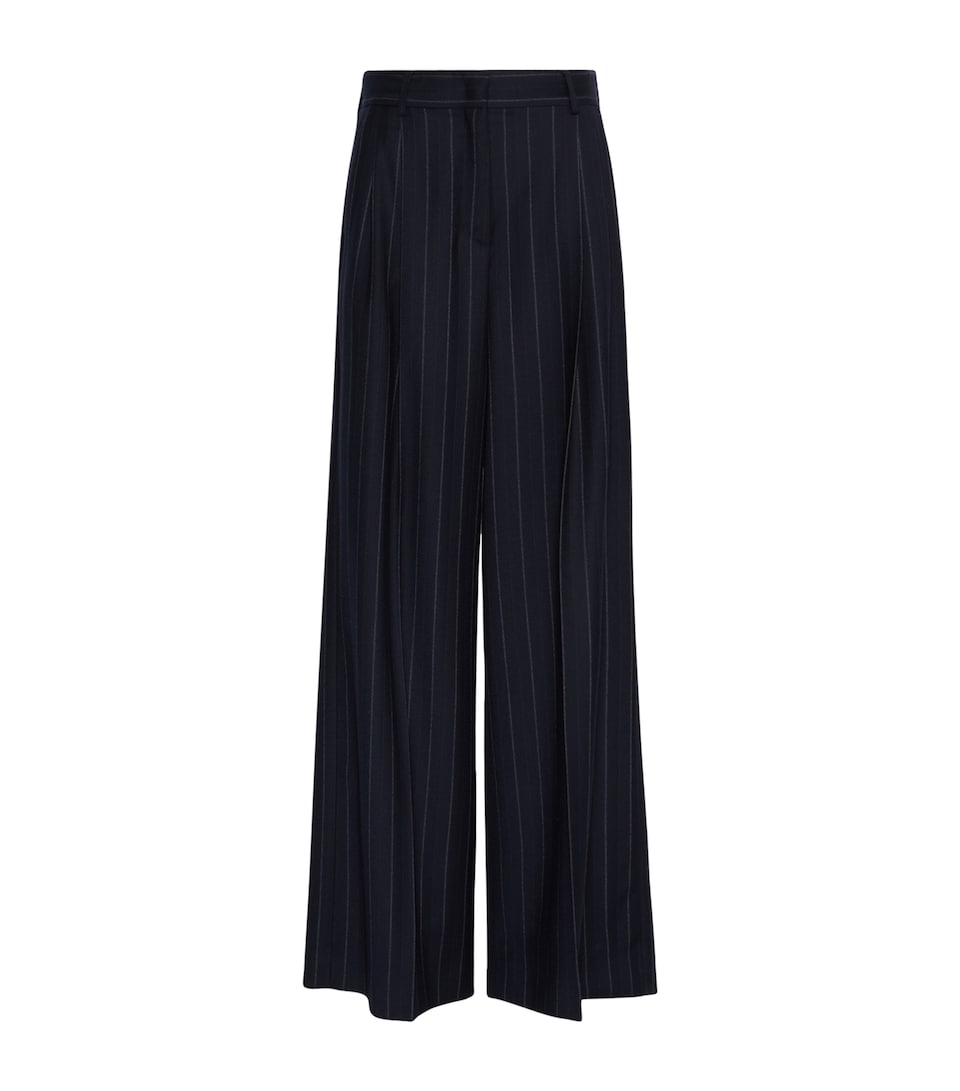 Weekend Max Mara Womens Stretch-Virgin Wool Pinstripe Wide-Leg Trousers Navy