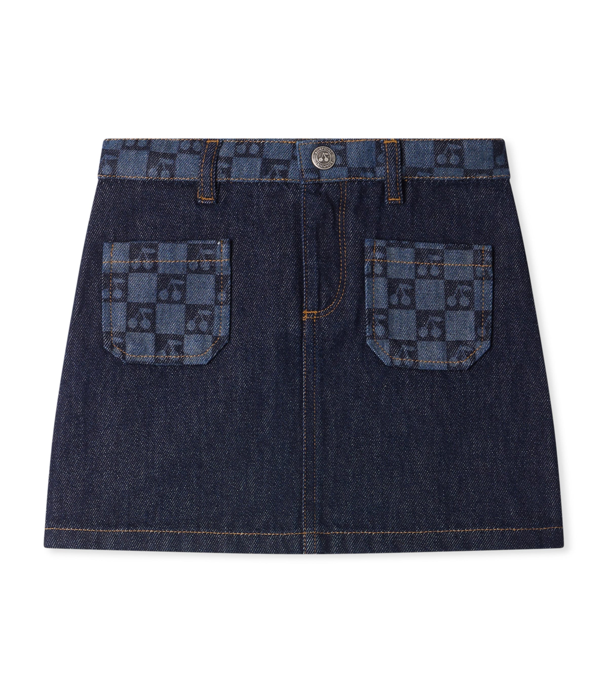 Bonpoint Denim Cherry Print Skirt (4-8 Years) Upb Jean Fonce