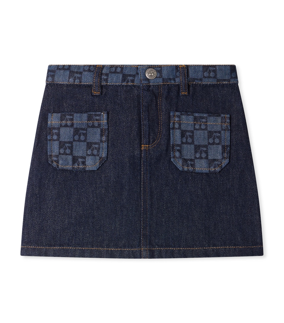 Bonpoint Denim Cherry Print Skirt (4-8 Years) Upb Jean Fonce