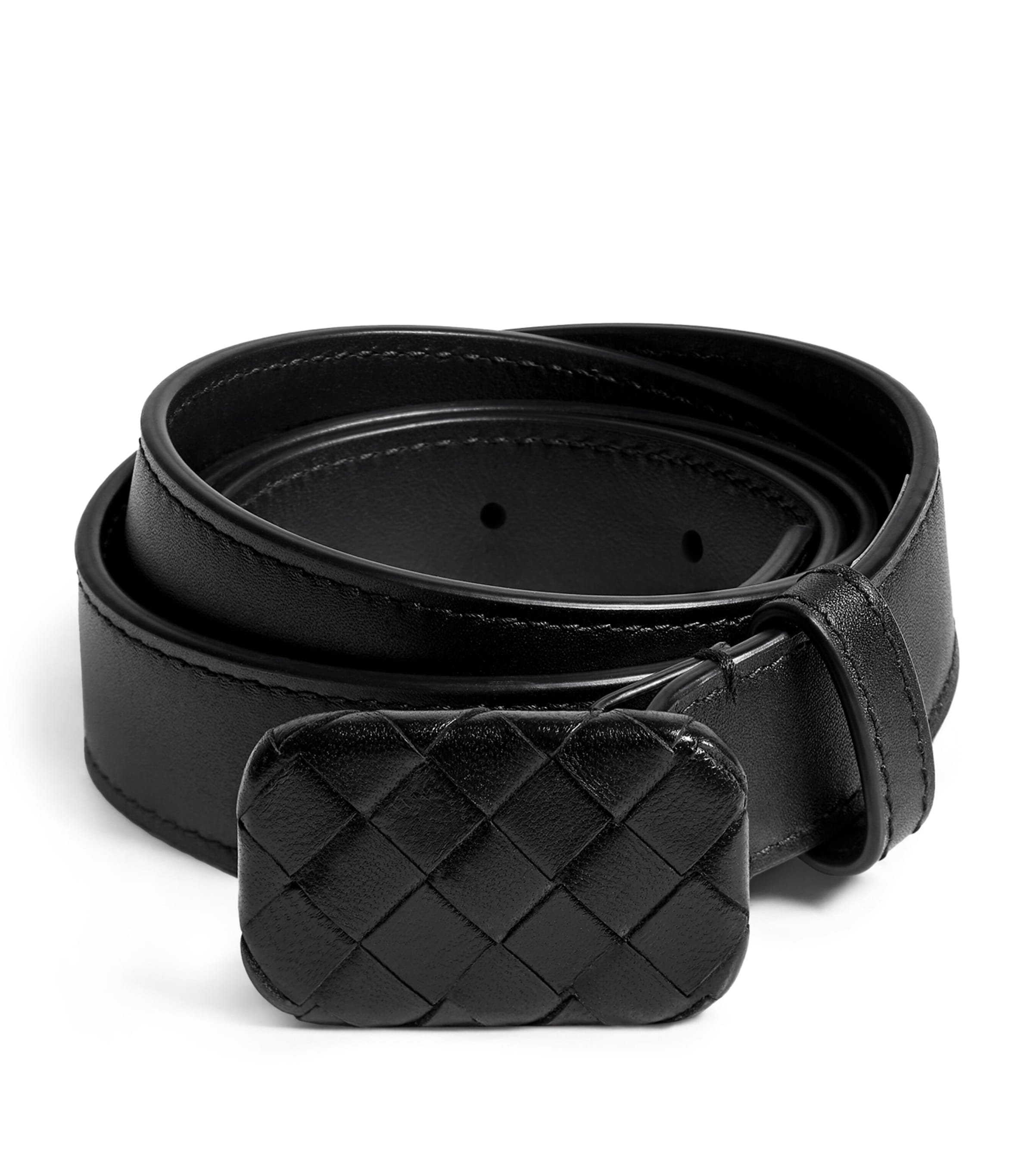 Bottega Veneta Leather Intrecciato Plate Belt