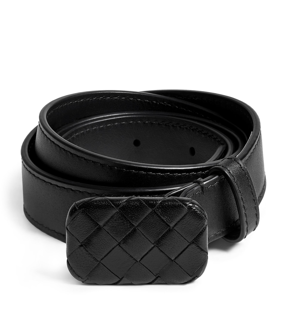 Bottega Veneta Leather Intrecciato Plate Belt