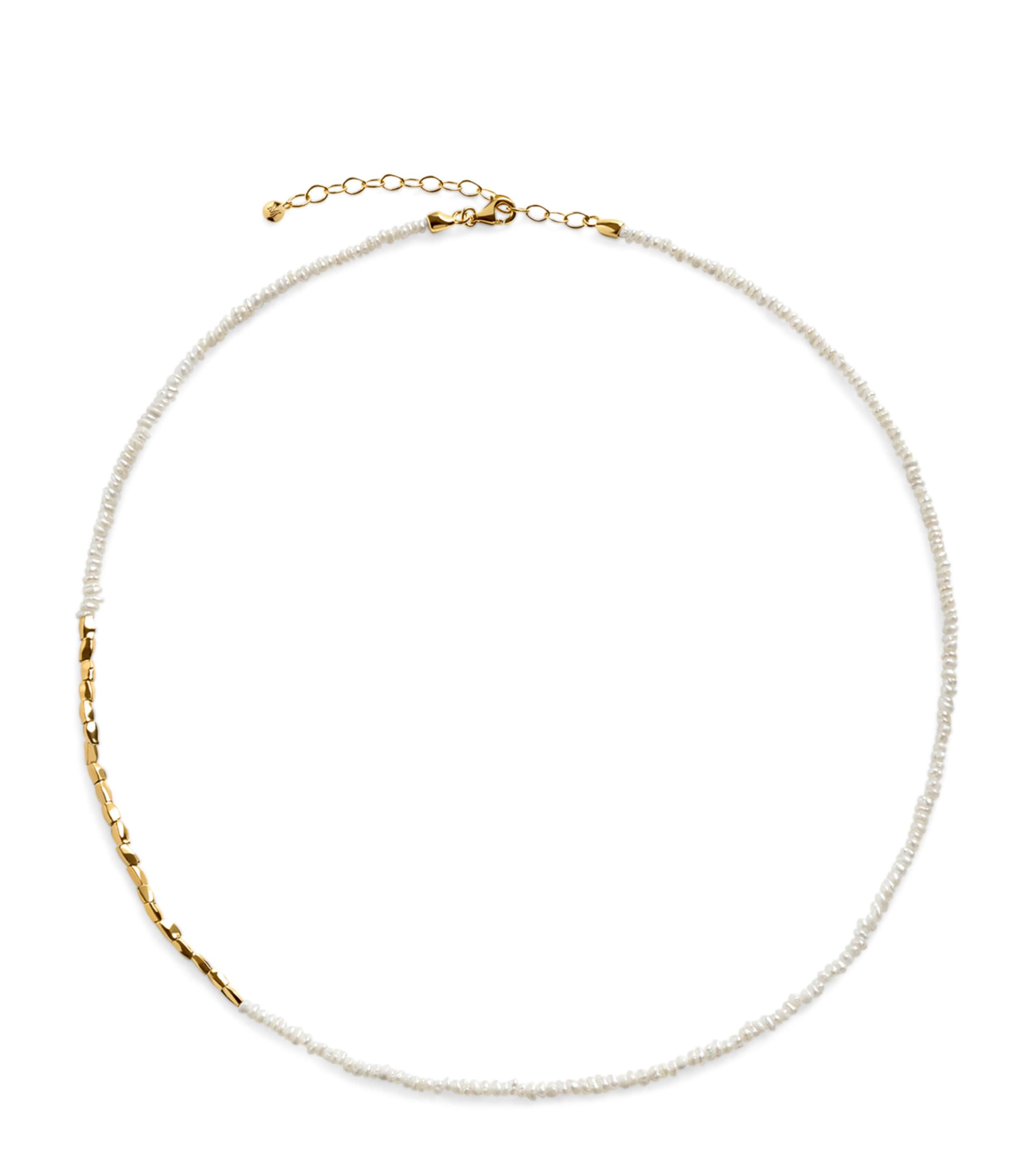Monica Vinader Gold Vermeil and Baroque Pearl Mini Nugget Gemstone Beaded Necklace Gold Vermeil