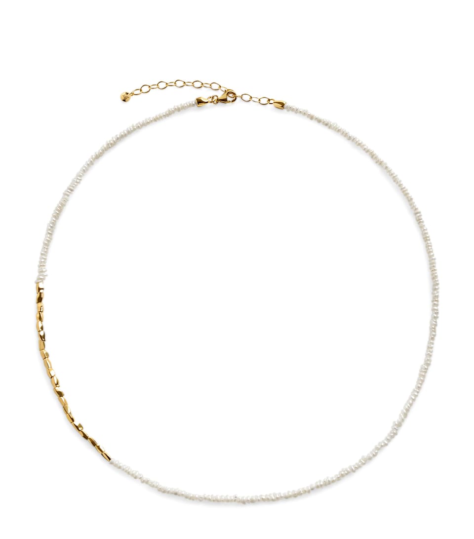 Monica Vinader Gold Vermeil and Baroque Pearl Mini Nugget Gemstone Beaded Necklace Gold Vermeil
