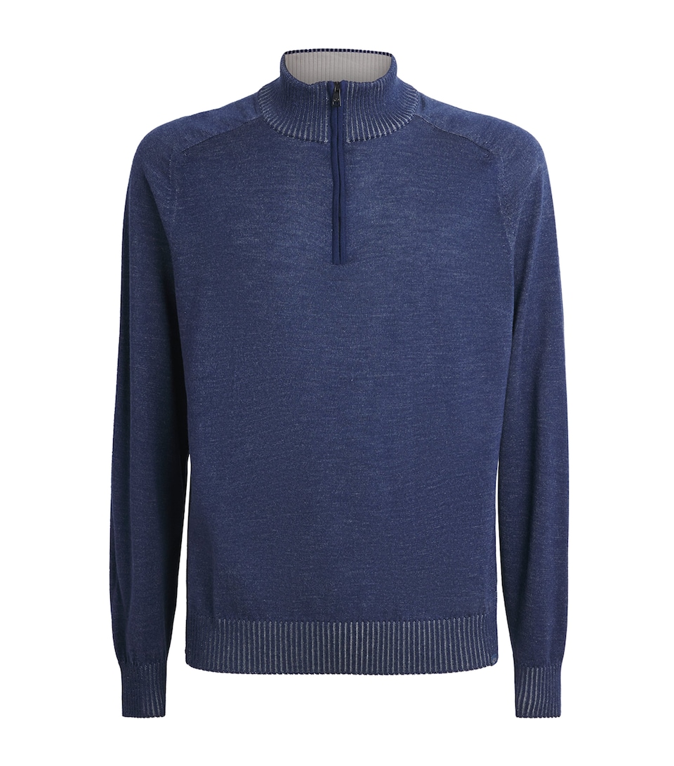 Paul & Shark Mens Cashmere-Silk Quarter-Zip Sweater Avio Melnge Aqua