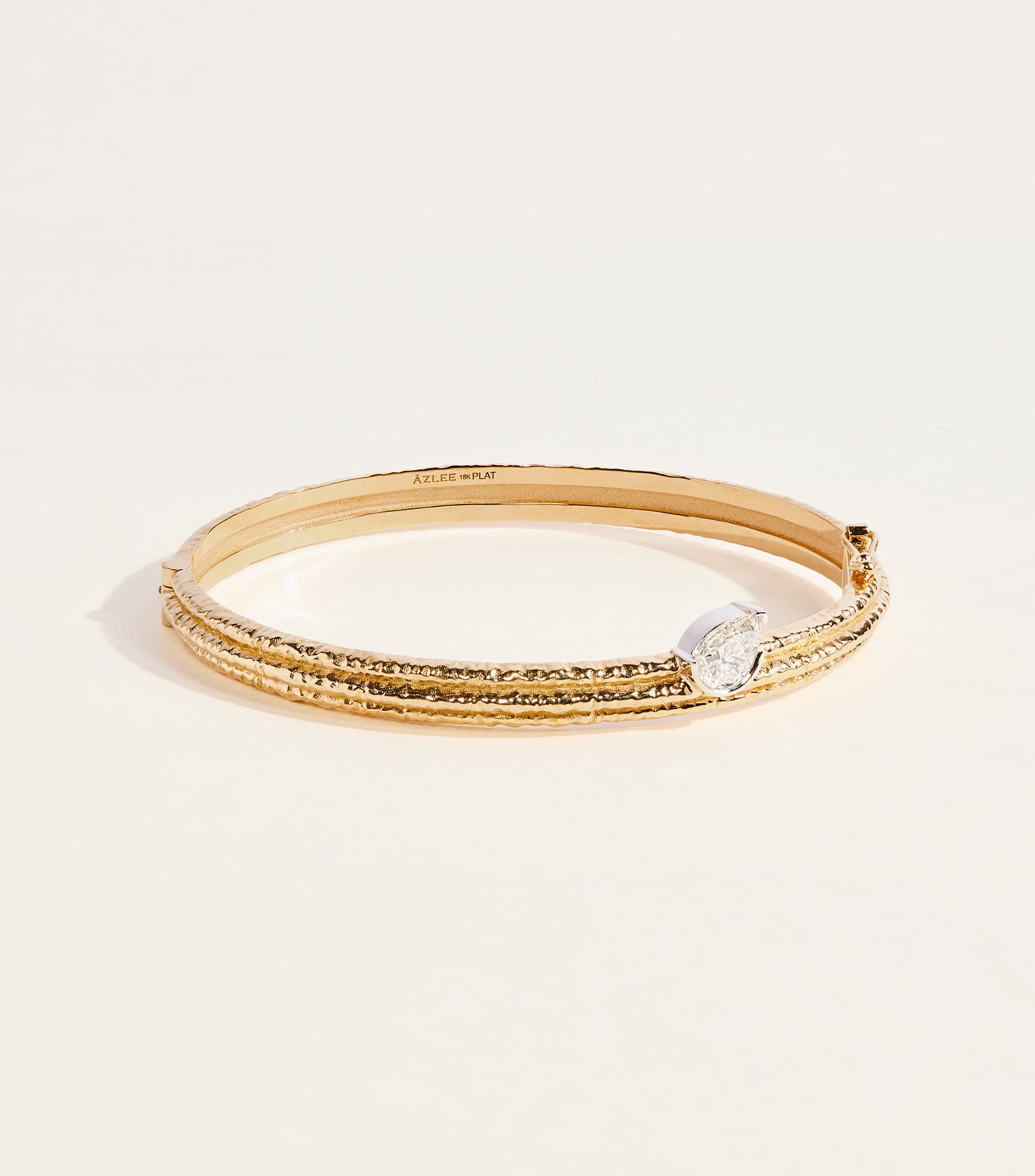 Azlee Yellow Gold and Diamond Dewdrop Bangle Yellow Gold