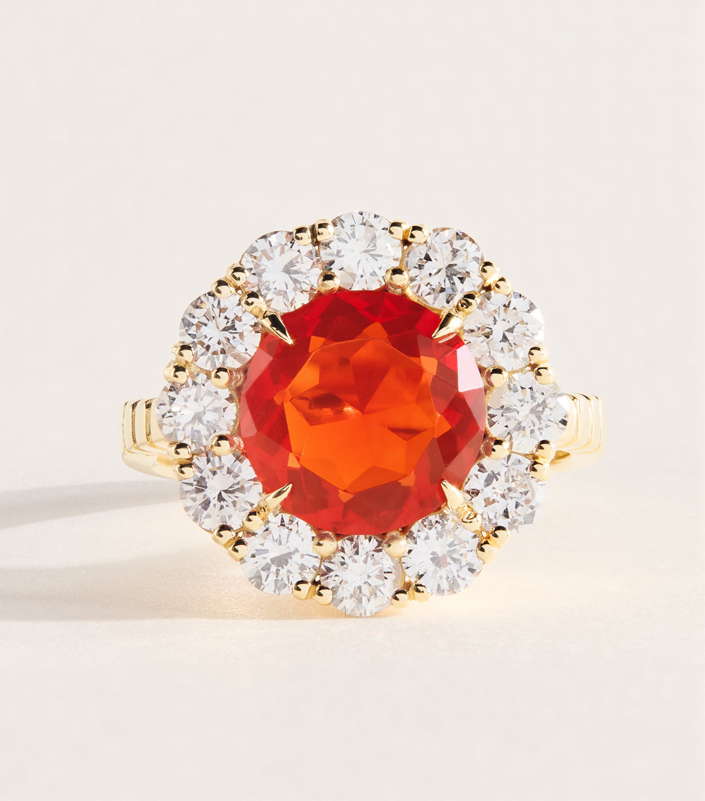 Retrouvaí Yellow Gold, Diamond and Fire Opal Heirloom Ring Yellow Gold