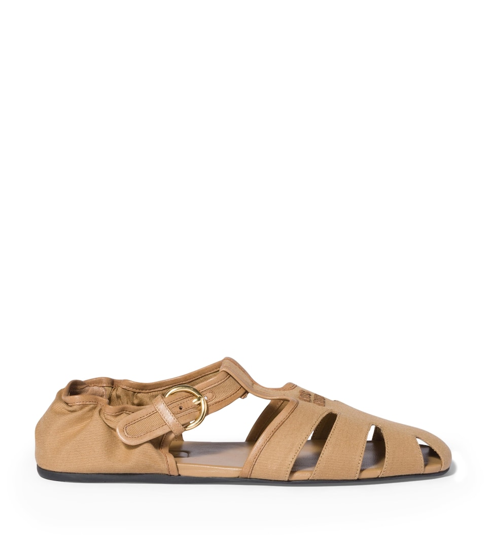 Miu Miu Cotton-Leather Fisherman Sandals Neutral