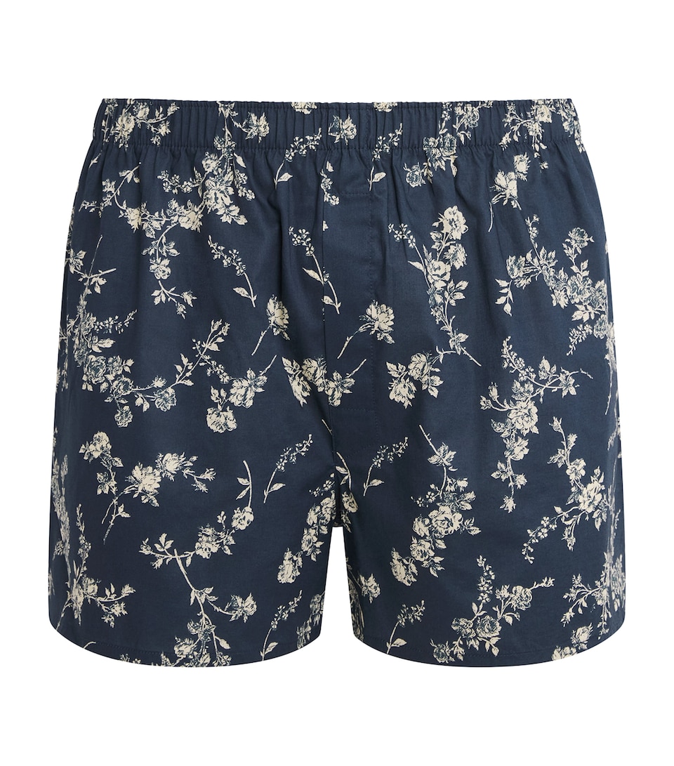 Sunspel Mens Cotton Printed Boxer Shorts Navy Sketch Flo