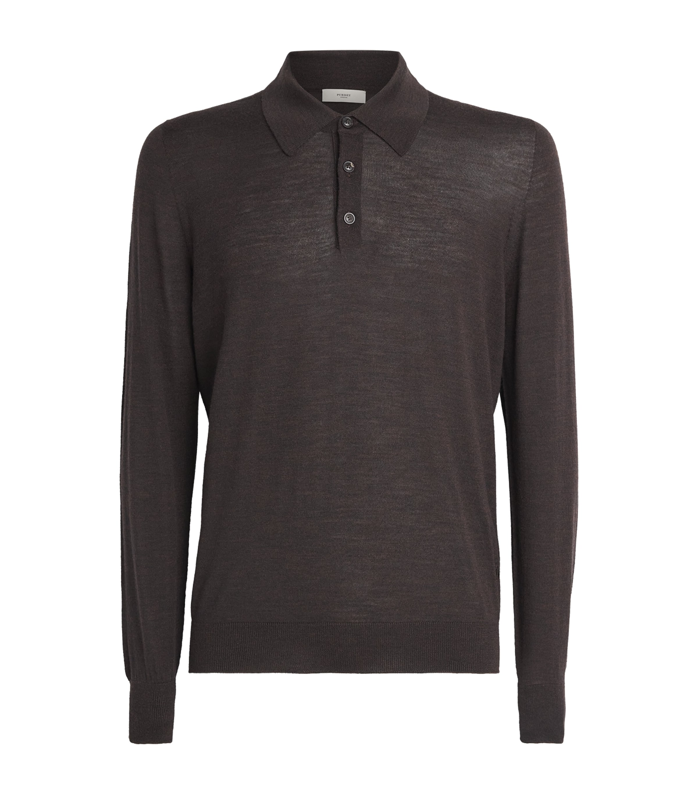 Purdey Mens Merino Wool Long-Sleeve Polo Shirt Chocolate