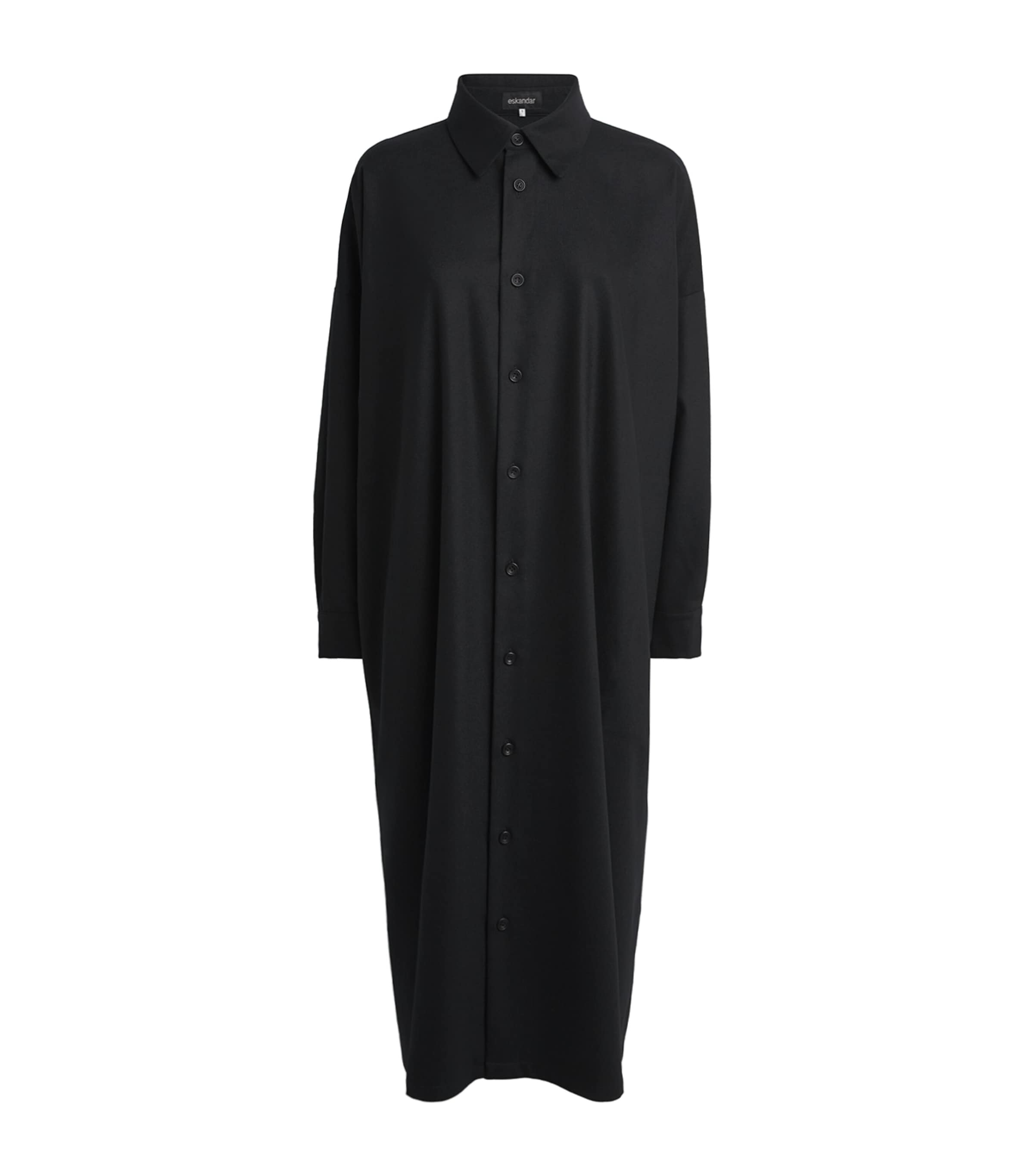 Eskandar Womens Virgin Wool-Cashmere Wide Midi Shirt Dress Black