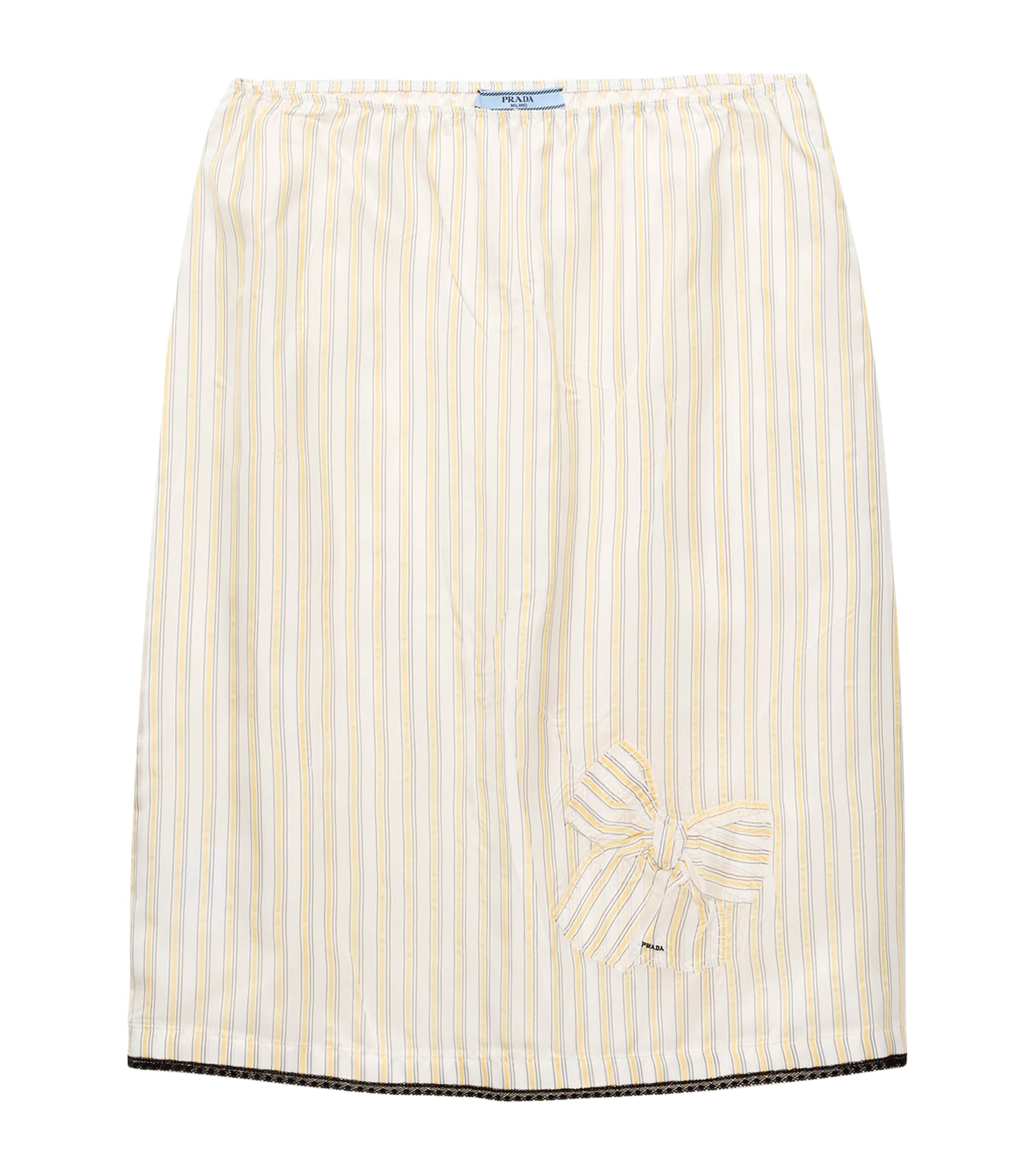 Prada Womens Striped Bow-Applique Midi Skirt Yellow