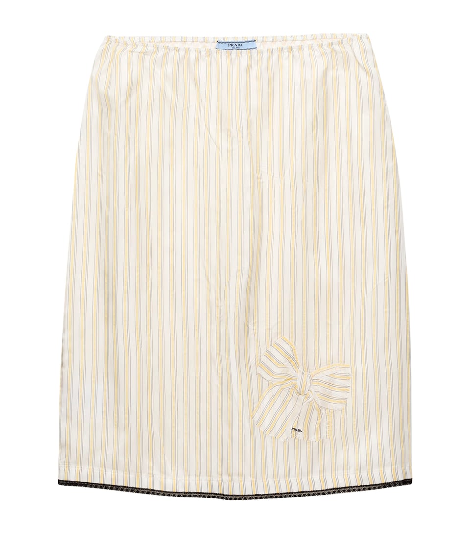 Prada Womens Striped Bow-Applique Midi Skirt Yellow