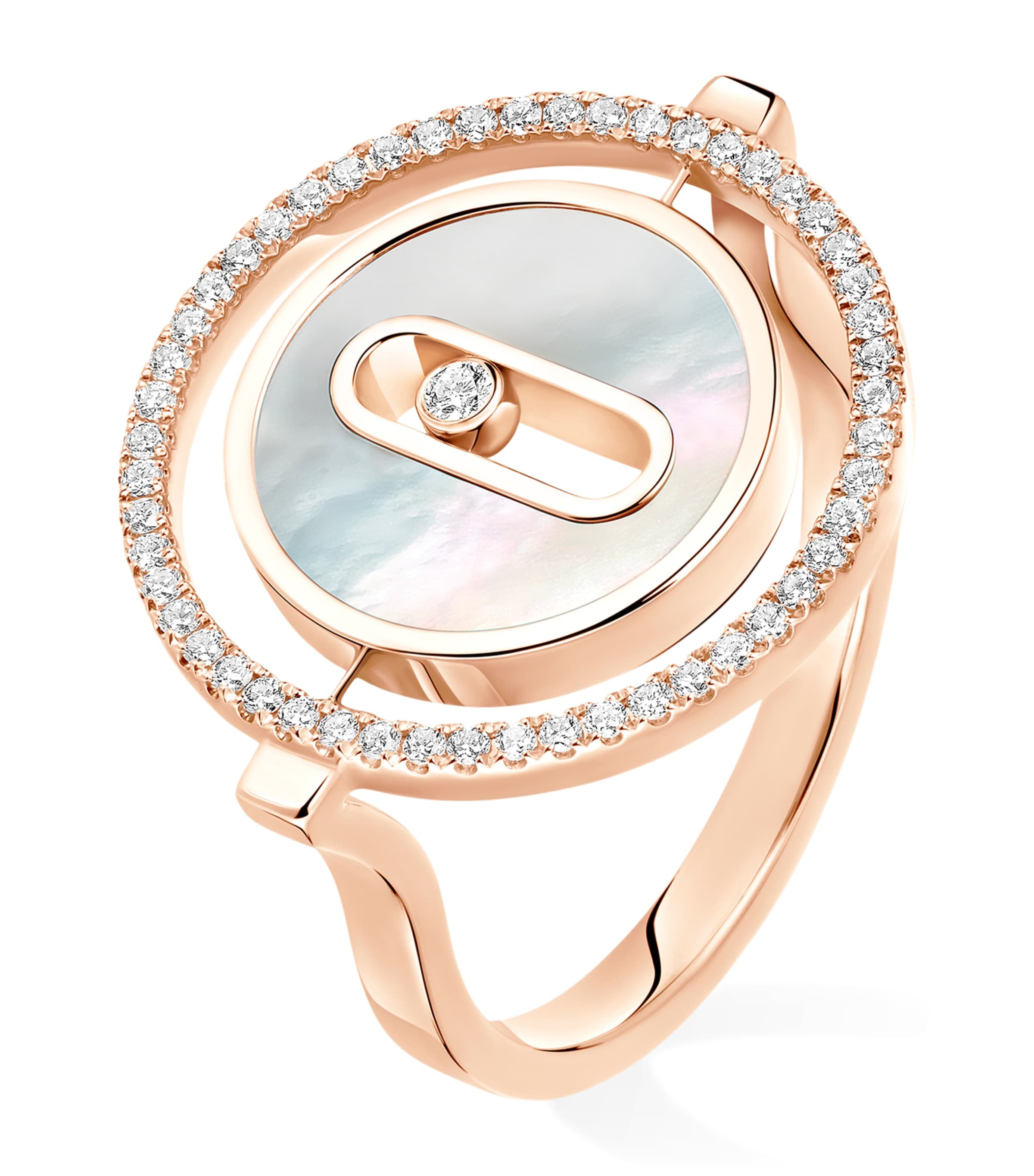 Messika Lucky Move Pink Gold, Diamond and Mother-of-Pearl Ring (0.18ct) Pink Gold