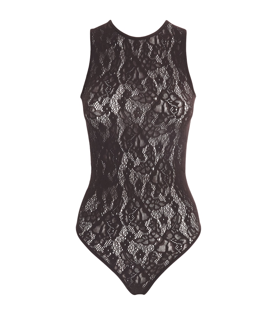 Wolford Womens Infinite Rose Net Bodysuit Dark Wood