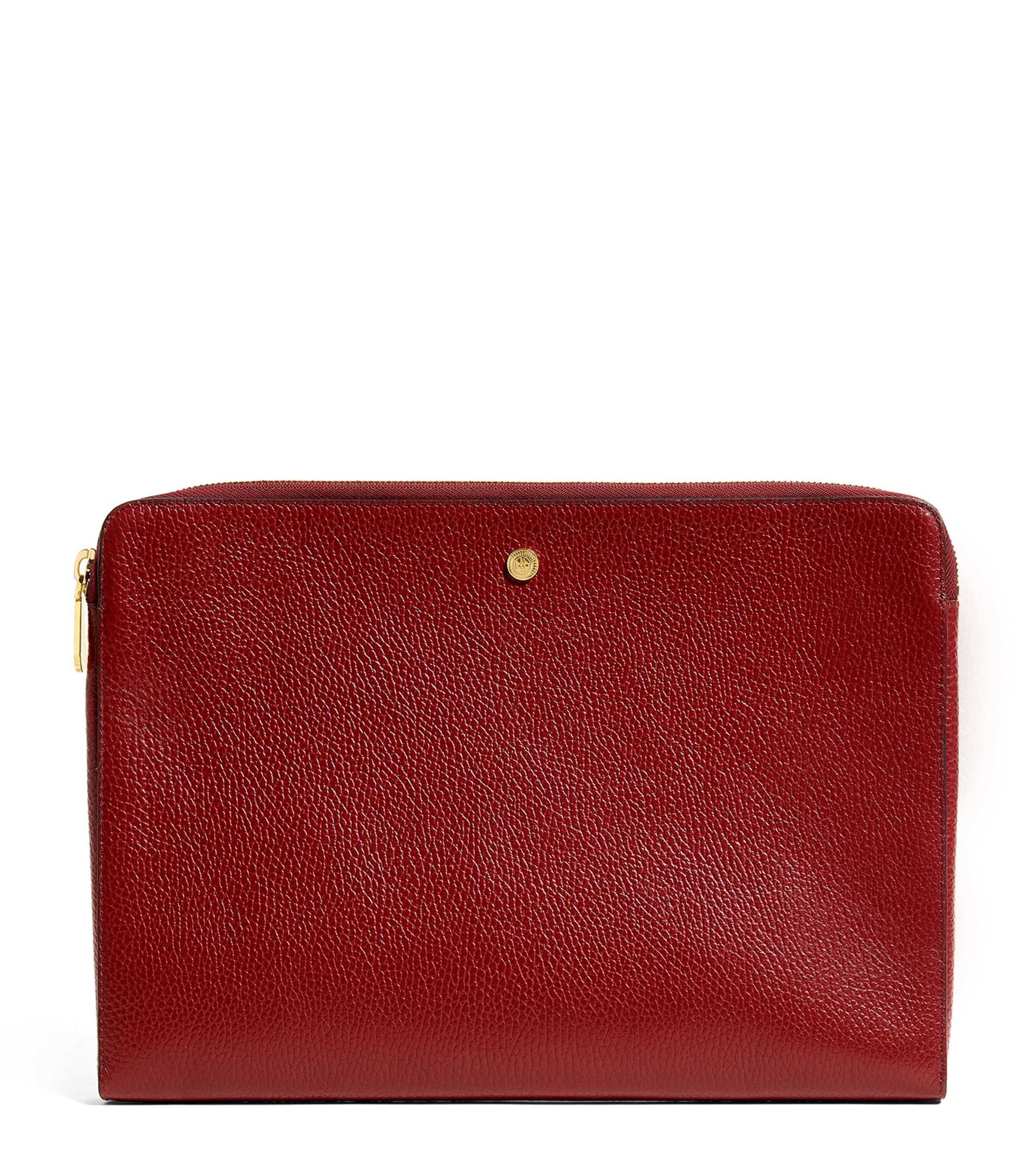 Harrods Large Pebbled Leather Pouch Burgundy