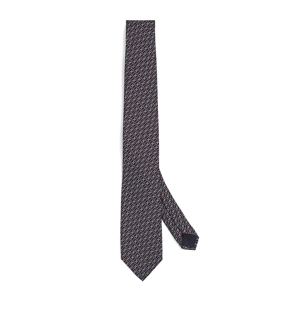 Harrods Silk Snaffle Print Tie Burgundy