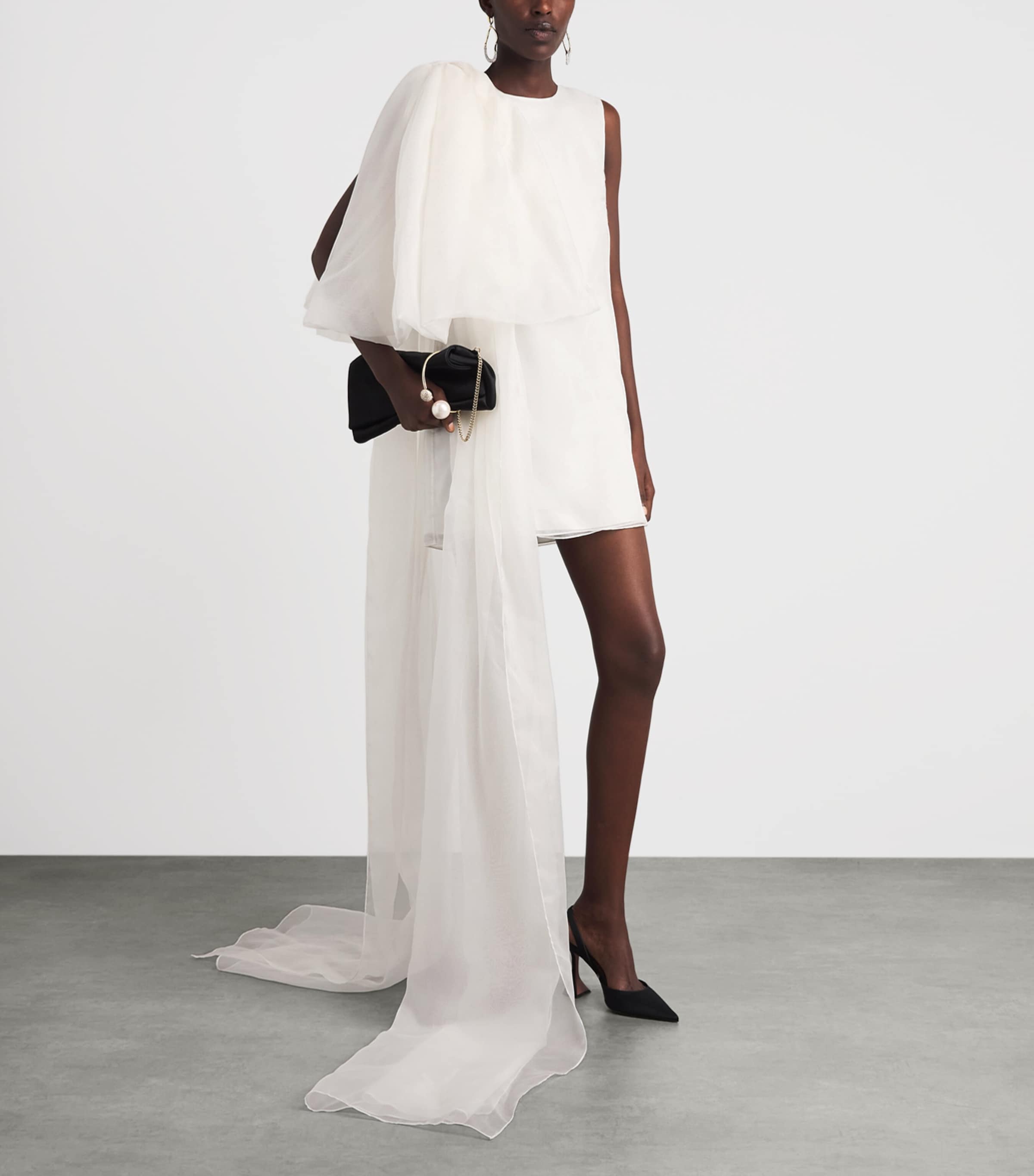 Ziyad Buainain Womens Silk Organza Bow Mini Dress Off White