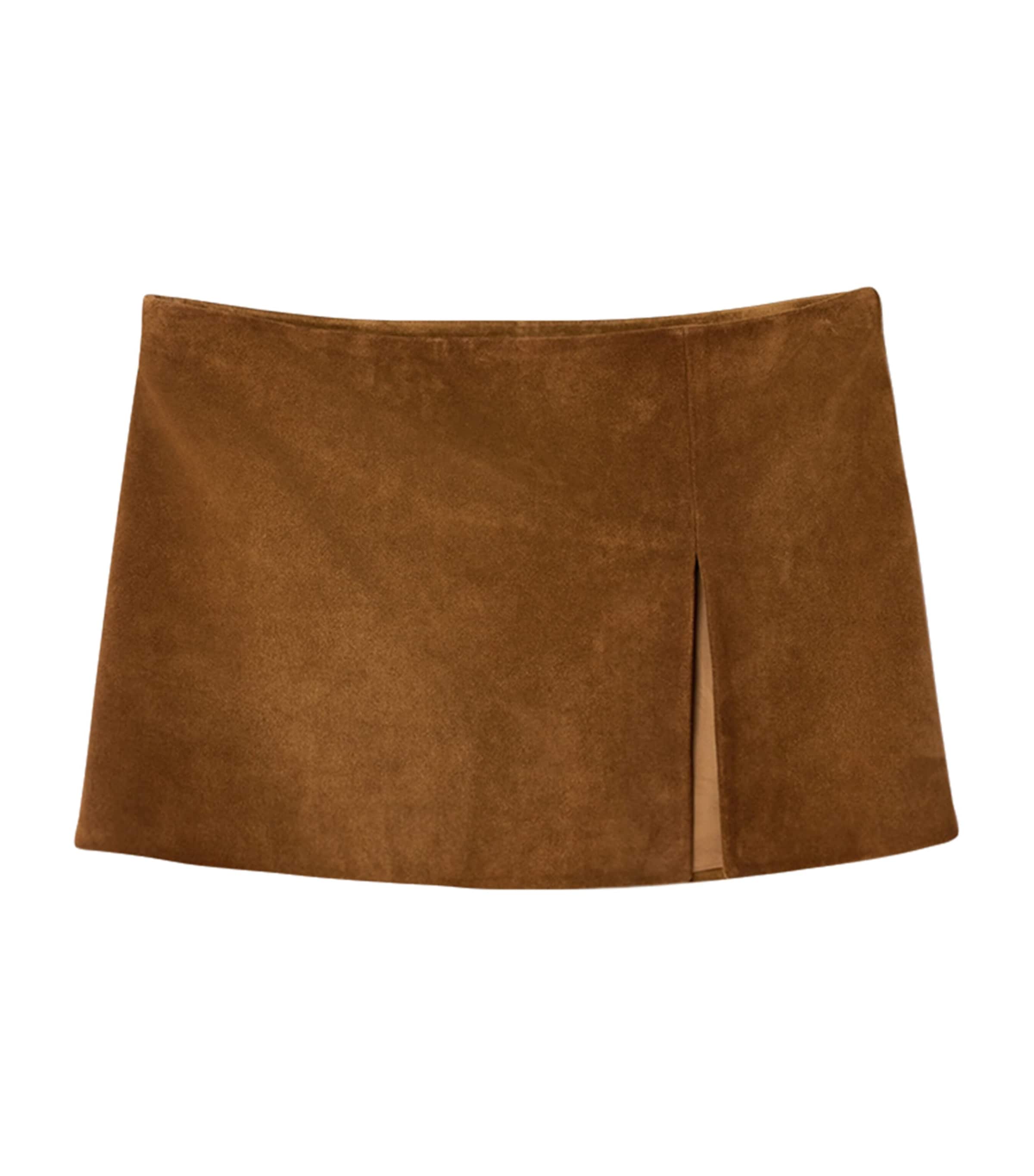 Miu Miu Womens Waxed Suede Mini Skirt Brown